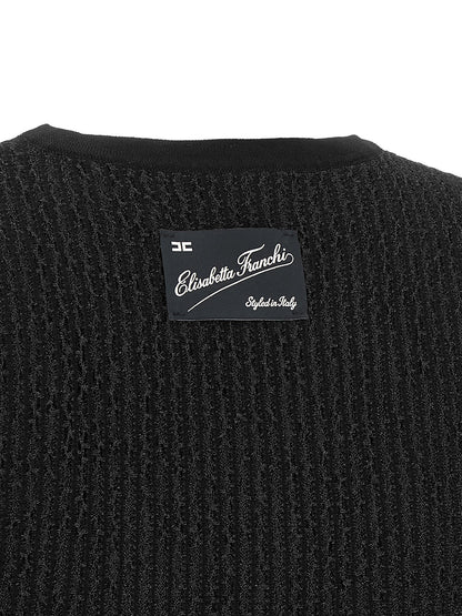 T-Shirt by Elisabetta Franchi for women in polyamide polyester viscose black & signature showcases a dramatic silhouette, elegantly detailed with a dramatic and for a truly dramatic finish.