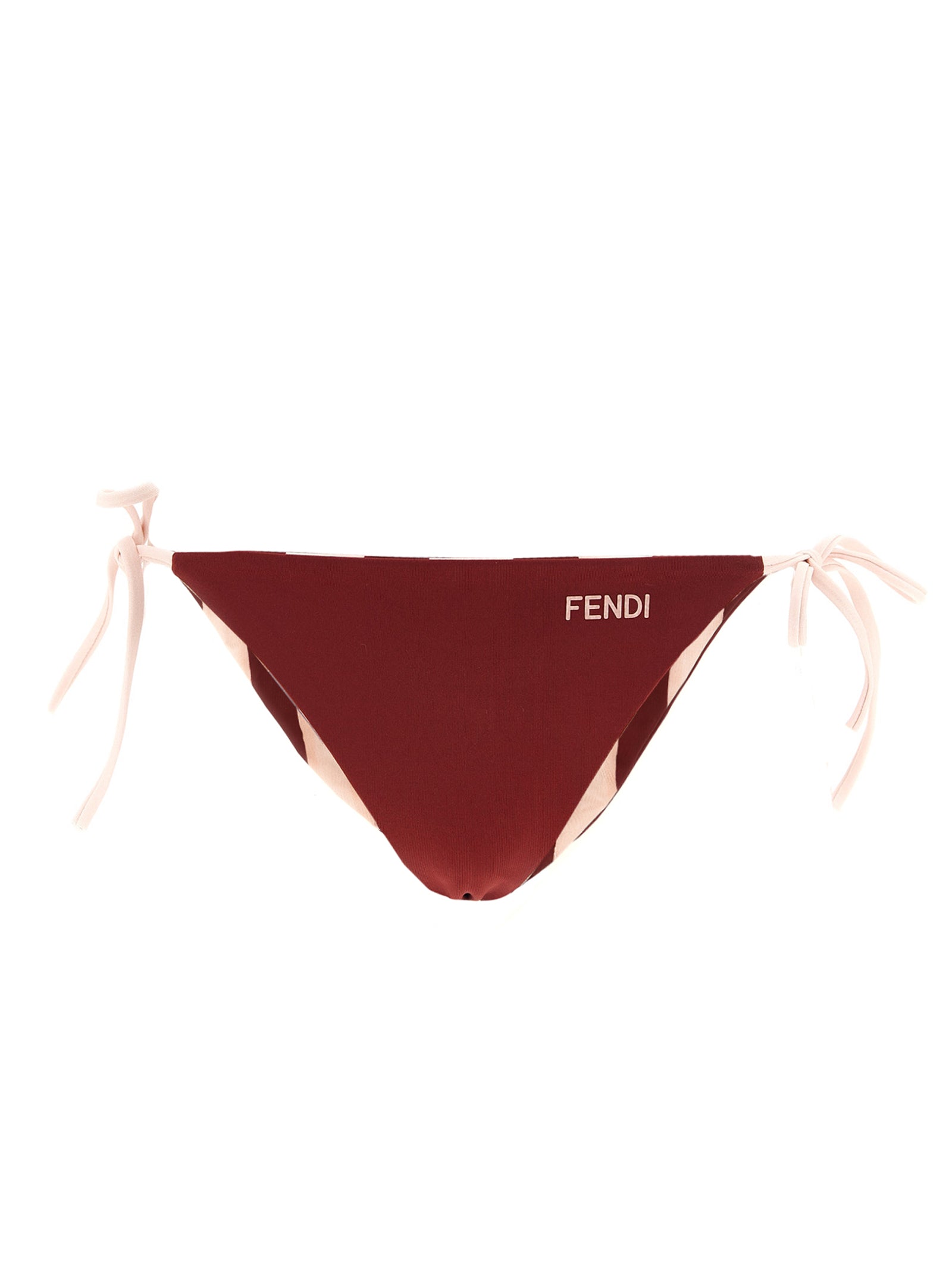 Bikini by Fendi for women in stretch polyester bordeaux, burgundy, pink & striped features a sultry chic silhouette, showcasing the sultry chic design of this Waves Women's Stretch Polyester Bikini with a sultry chic fit.