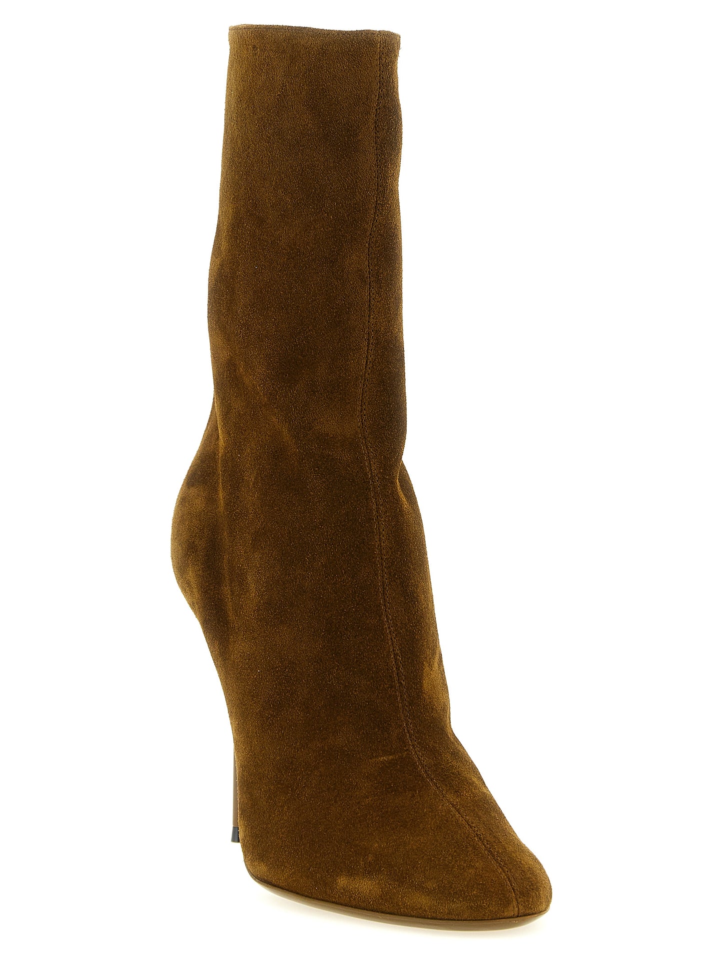 Stiletto Ankle Boots by Paris Texas for women in bos taurus suede calfskin leather brown & silver showcases a impeccable silhouette as Lidia Women's Bos Taurus Suede Calfskin Leather Stiletto Ankle Boots, artfully defined by a impeccable stiletto and a impeccable .