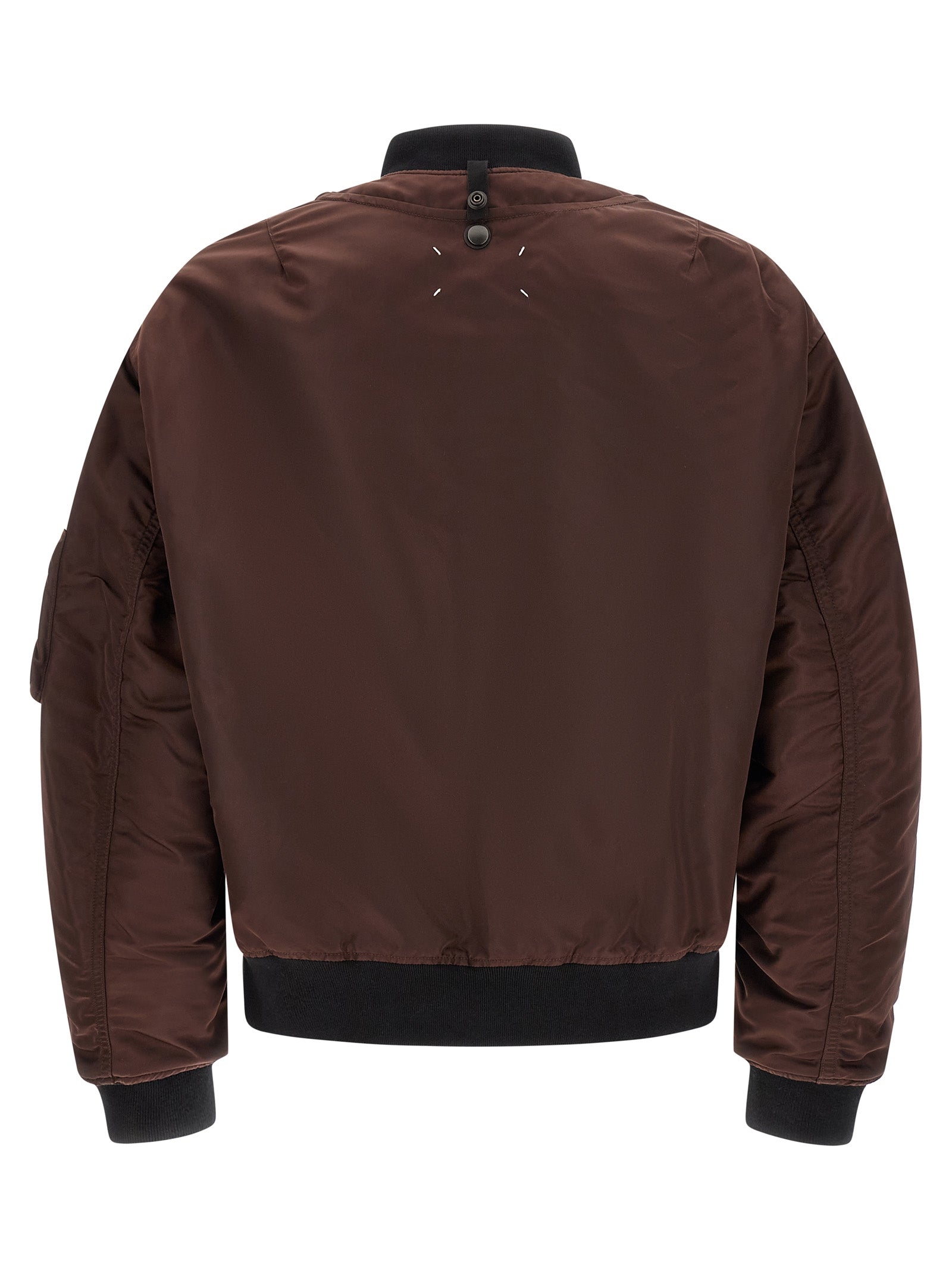 Bomber Jacket by Maison Margiela for men in polyamide leather multicolor & patterned features a dramatic silhouette, showcasing a sophisticated and distinctive pockets for a dramatic aesthetic.