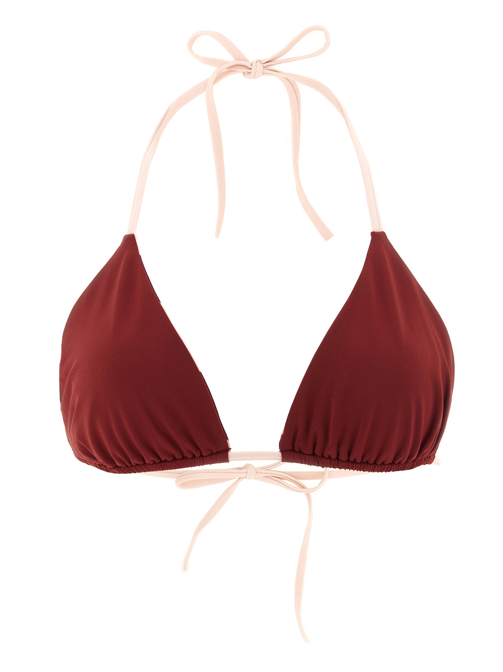 Swimwear Top by Fendi for women in stretch polyester bordeaux, burgundy, pink, patterned & striped showcases a contemporary silhouette, artfully capturing the essence of the contemporary Women's Stretch Polyester Swimwear Top design for a sophisticated look.