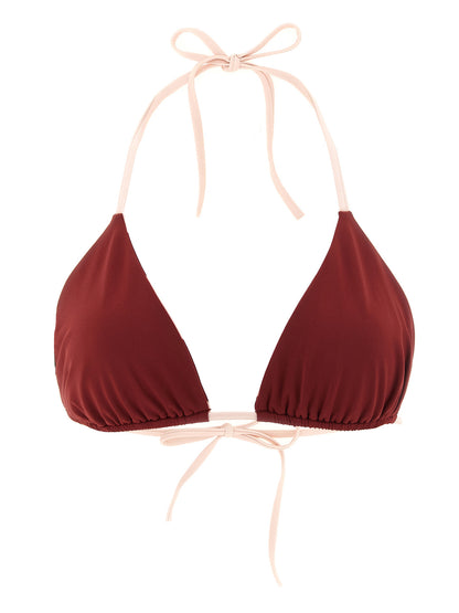Swimwear Top by Fendi for women in stretch polyester bordeaux, burgundy, pink, patterned & striped showcases a contemporary silhouette, artfully capturing the essence of the contemporary Women's Stretch Polyester Swimwear Top design for a sophisticated look.
