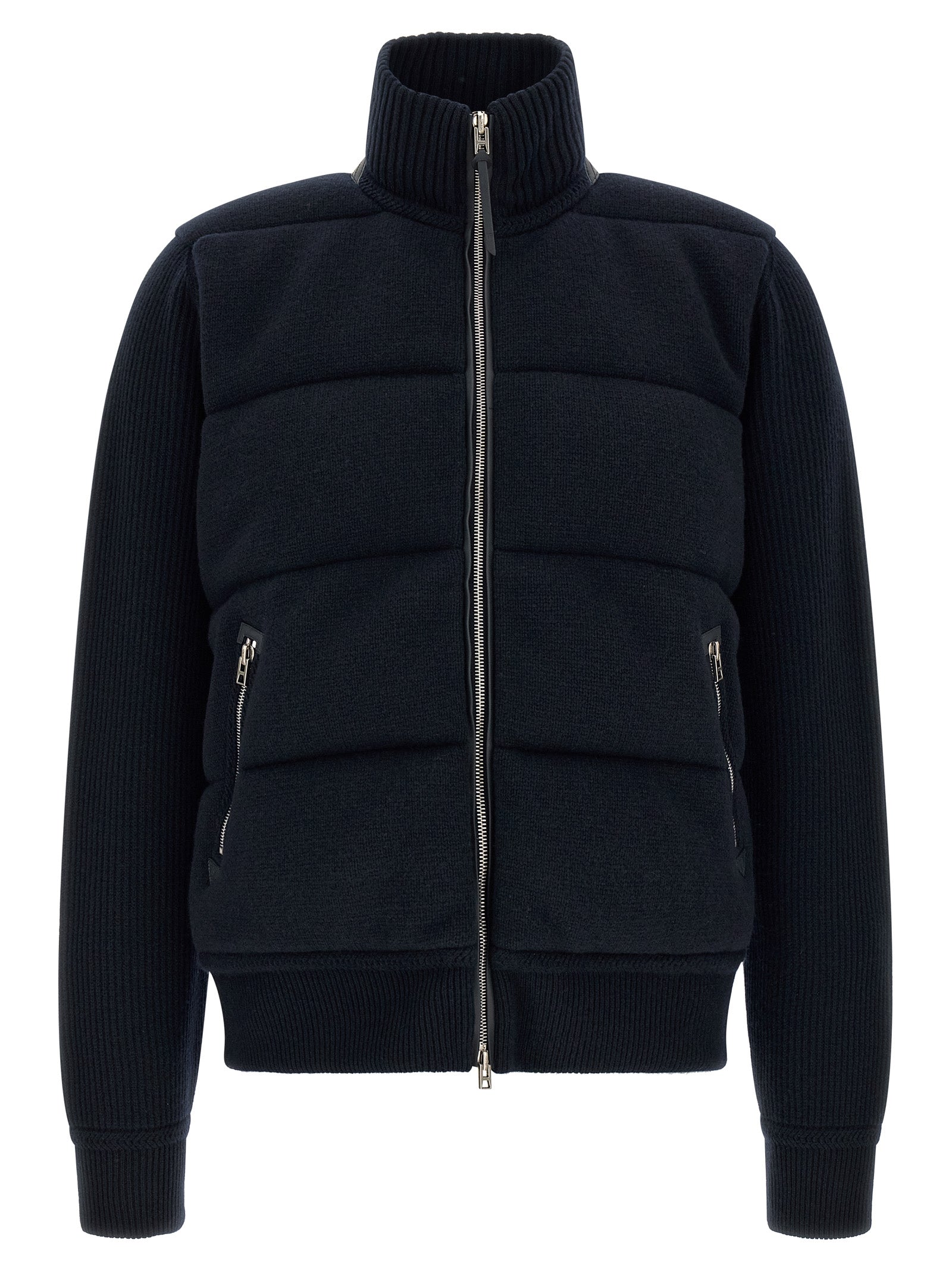 Overcoat by Tom Ford for men in virgin wool & leather blue features an satoral silhouette, showcasing a sophisticated and satoral pockets & insulated for a premium, timeless look.