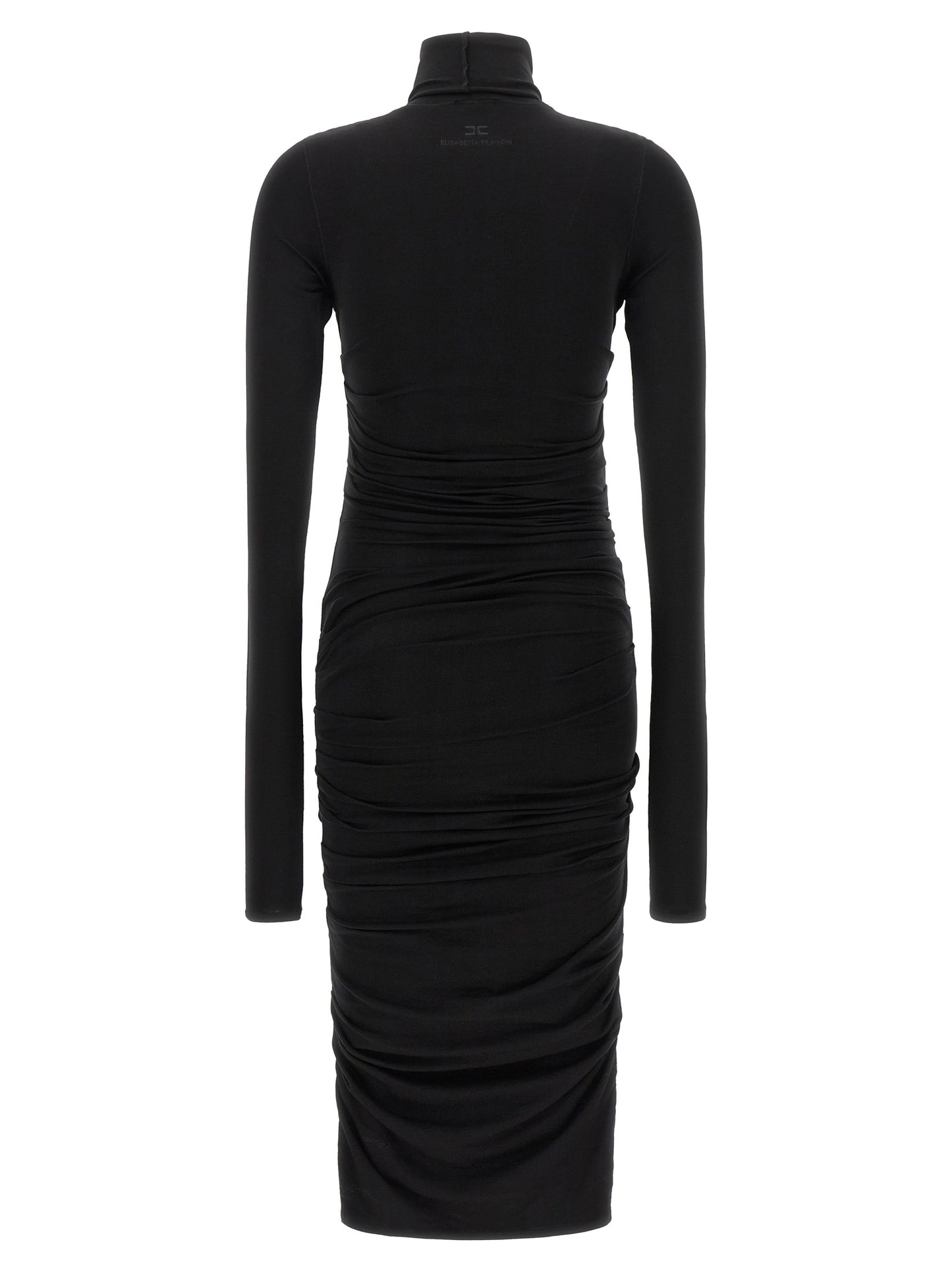 Dress by Elisabetta Franchi for women in lyocell wool black features an cute silhouette, detailed with a and high-neck neckline that elegantly flows into a cute midi.