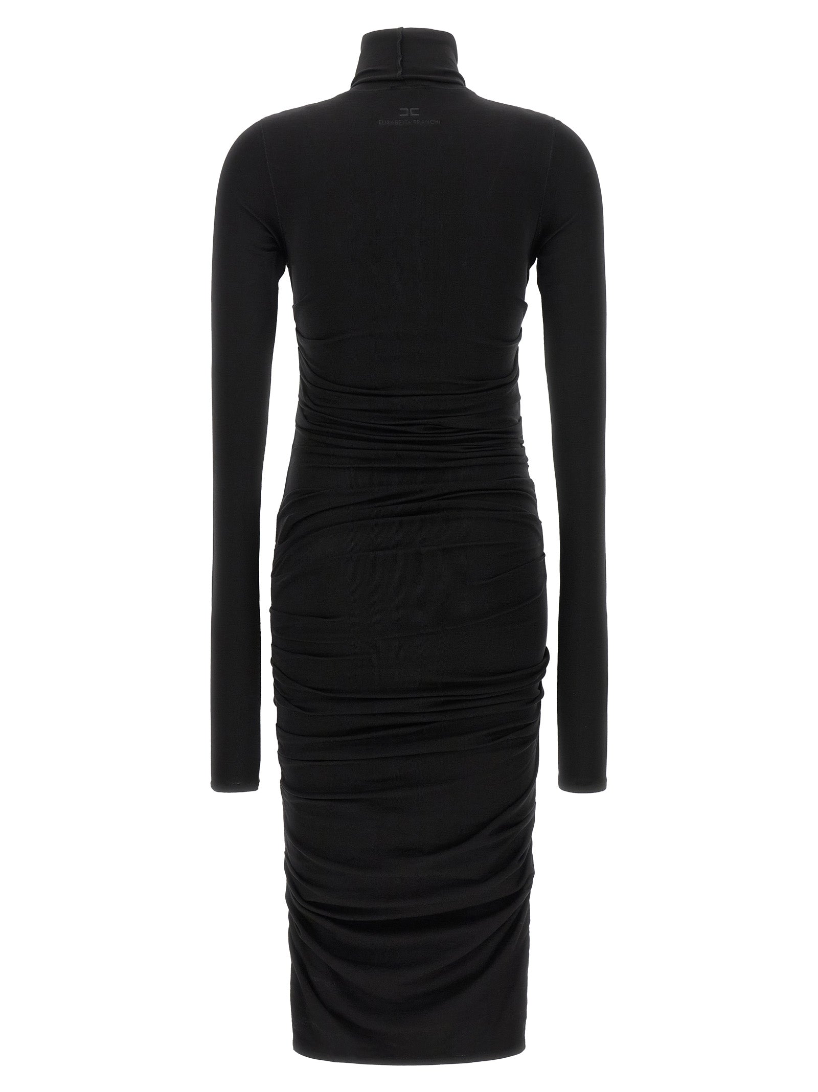 Dress by Elisabetta Franchi for women in lyocell wool black features an cute silhouette, detailed with a and high-neck neckline that elegantly flows into a cute midi.