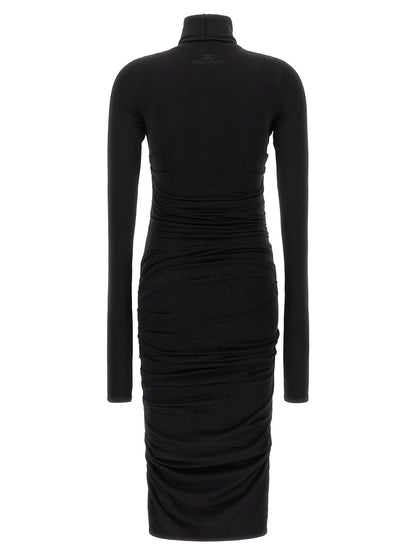 Dress by Elisabetta Franchi for women in lyocell wool black features an cute silhouette, detailed with a and high-neck neckline that elegantly flows into a cute midi.
