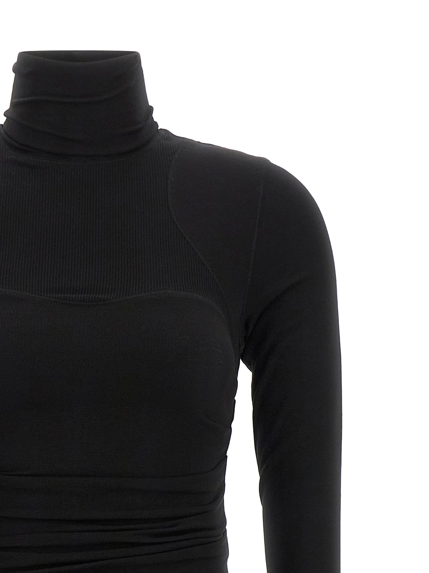 Dress by Elisabetta Franchi for women in lyocell wool black showcases a striking silhouette, elegantly detailed with a , refined high-neck neckline, and a striking midi for a striking finish.