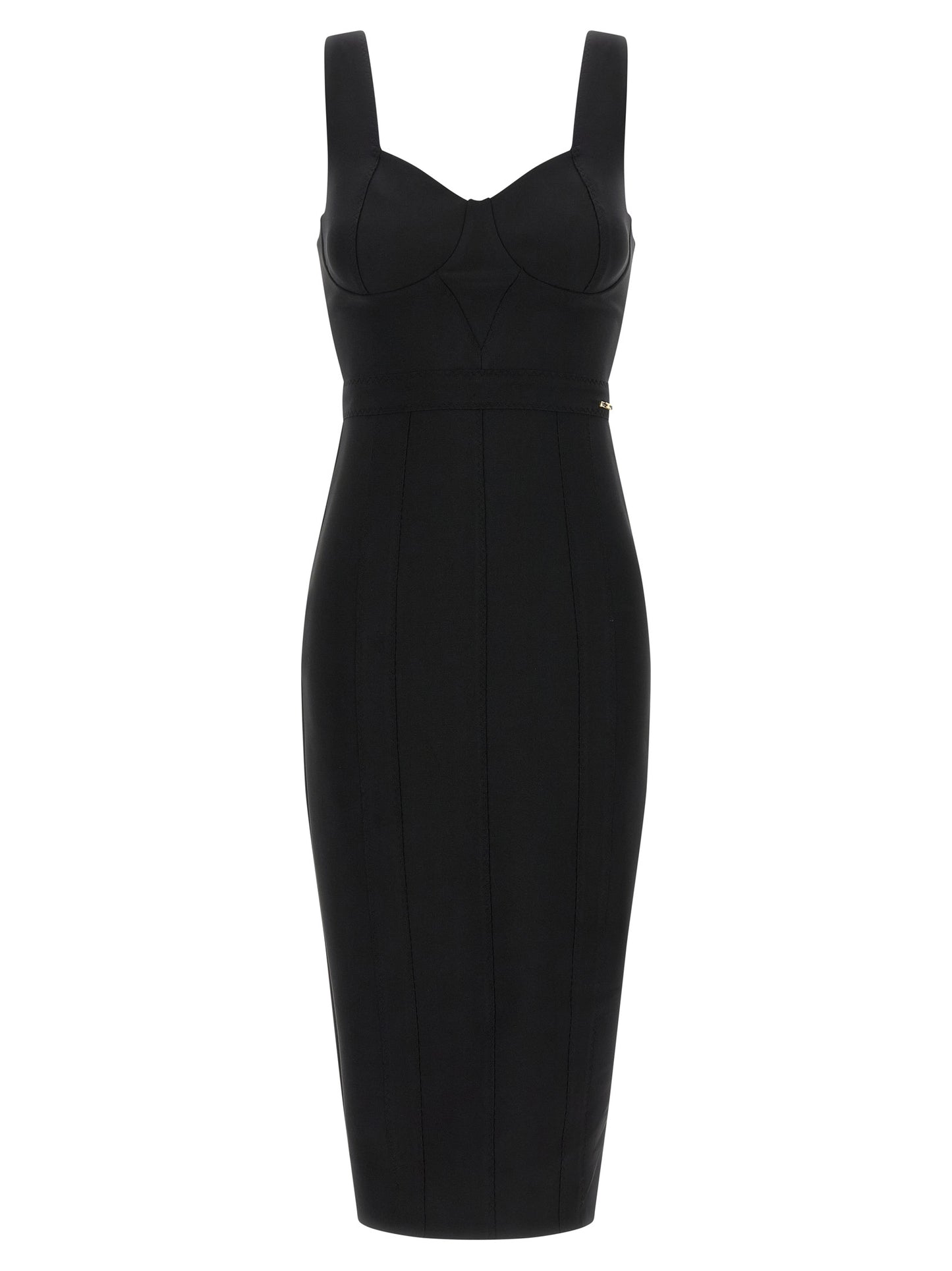 Dress by Elisabetta Franchi for women in stretch polyamide black & gold features an magnificent silhouette, artfully detailed with a magnificent sweetheart neckline and that flows into an magnificent midi.