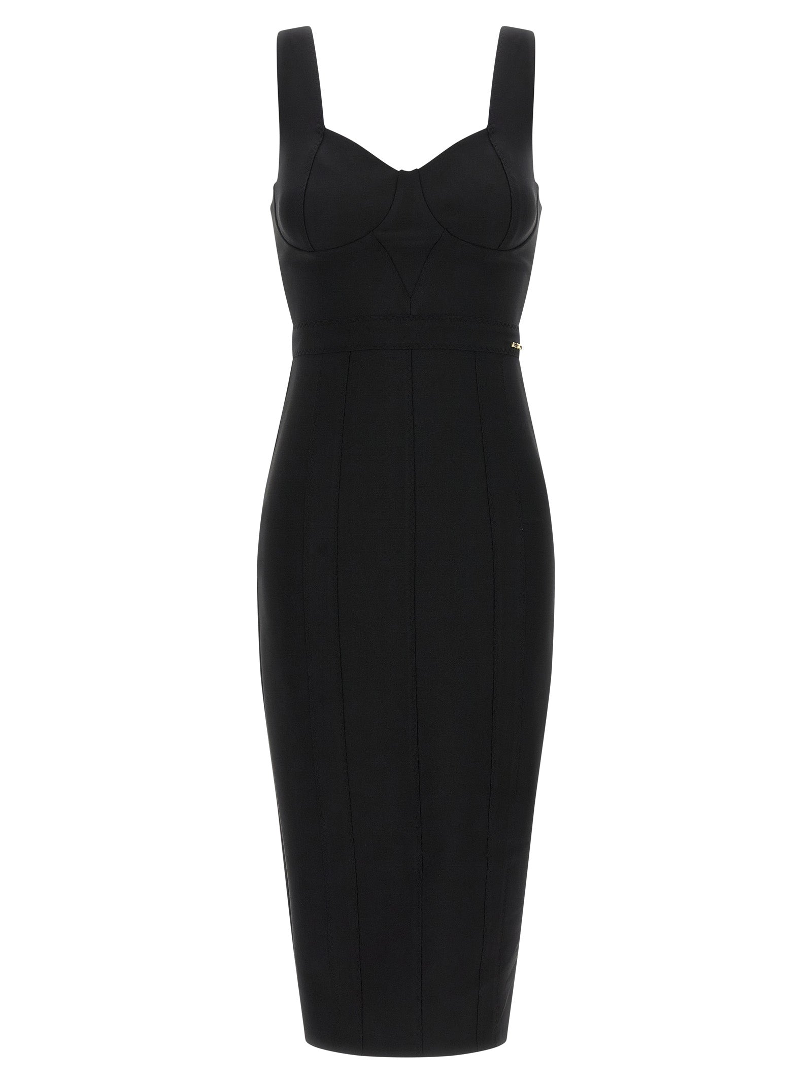 Dress by Elisabetta Franchi for women in stretch polyamide black & gold features an magnificent silhouette, artfully detailed with a magnificent sweetheart neckline and that flows into an magnificent midi.