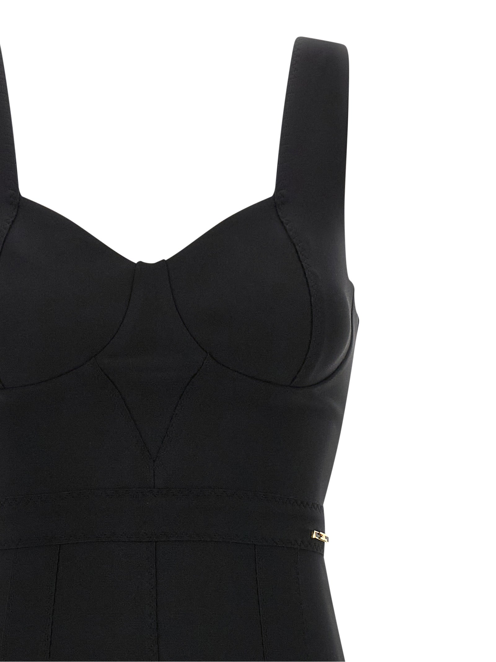 Dress by Elisabetta Franchi for women in stretch polyamide black & gold features an cute silhouette, detailed with a and sweetheart neckline that elegantly flows into a cute midi.