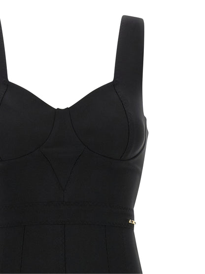 Dress by Elisabetta Franchi for women in stretch polyamide black & gold features an cute silhouette, detailed with a and sweetheart neckline that elegantly flows into a cute midi.