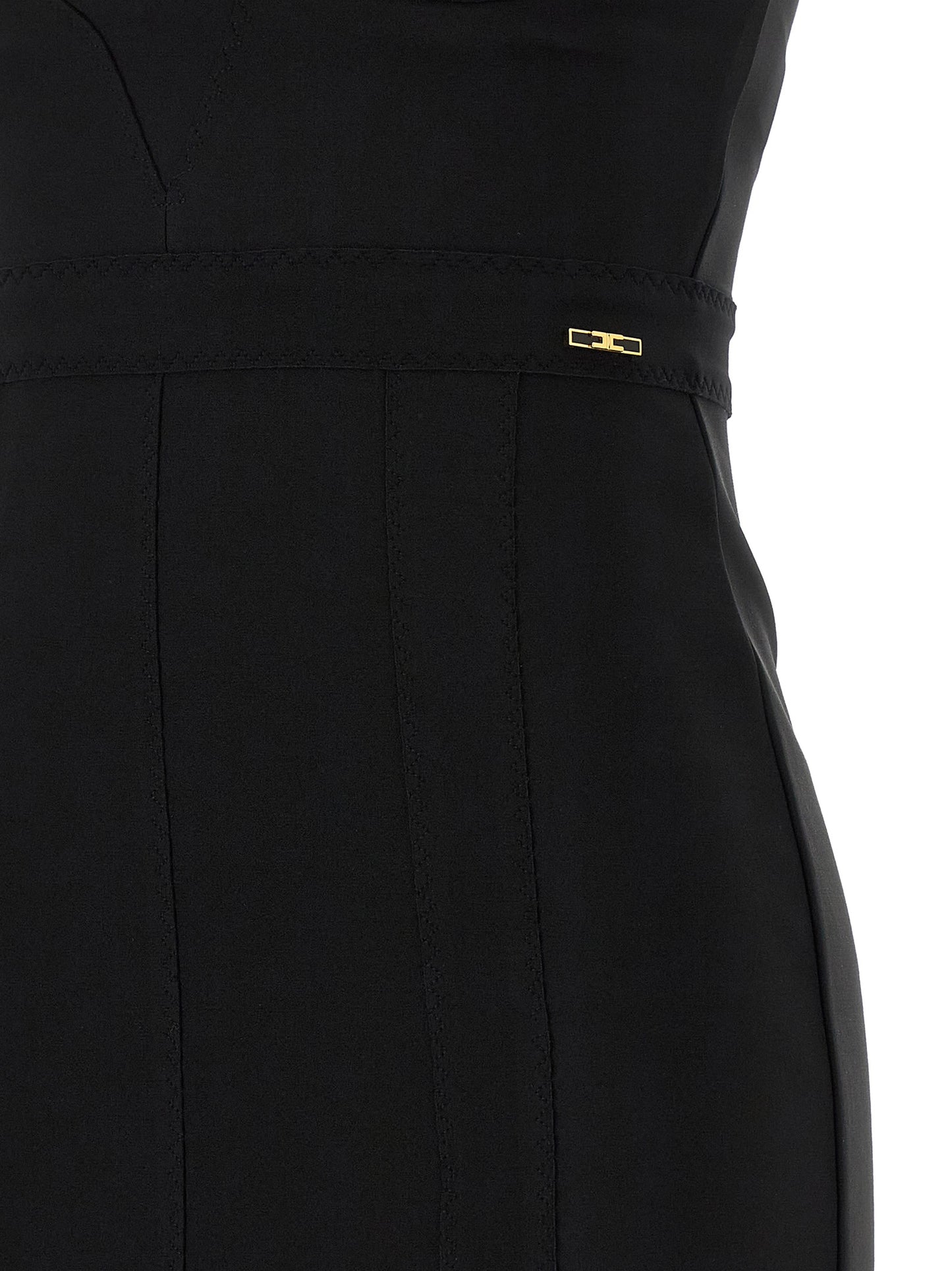 Dress by Elisabetta Franchi for women in stretch polyamide black & gold showcases a striking silhouette, elegantly detailed with a , refined , and a striking midi for a striking finish.