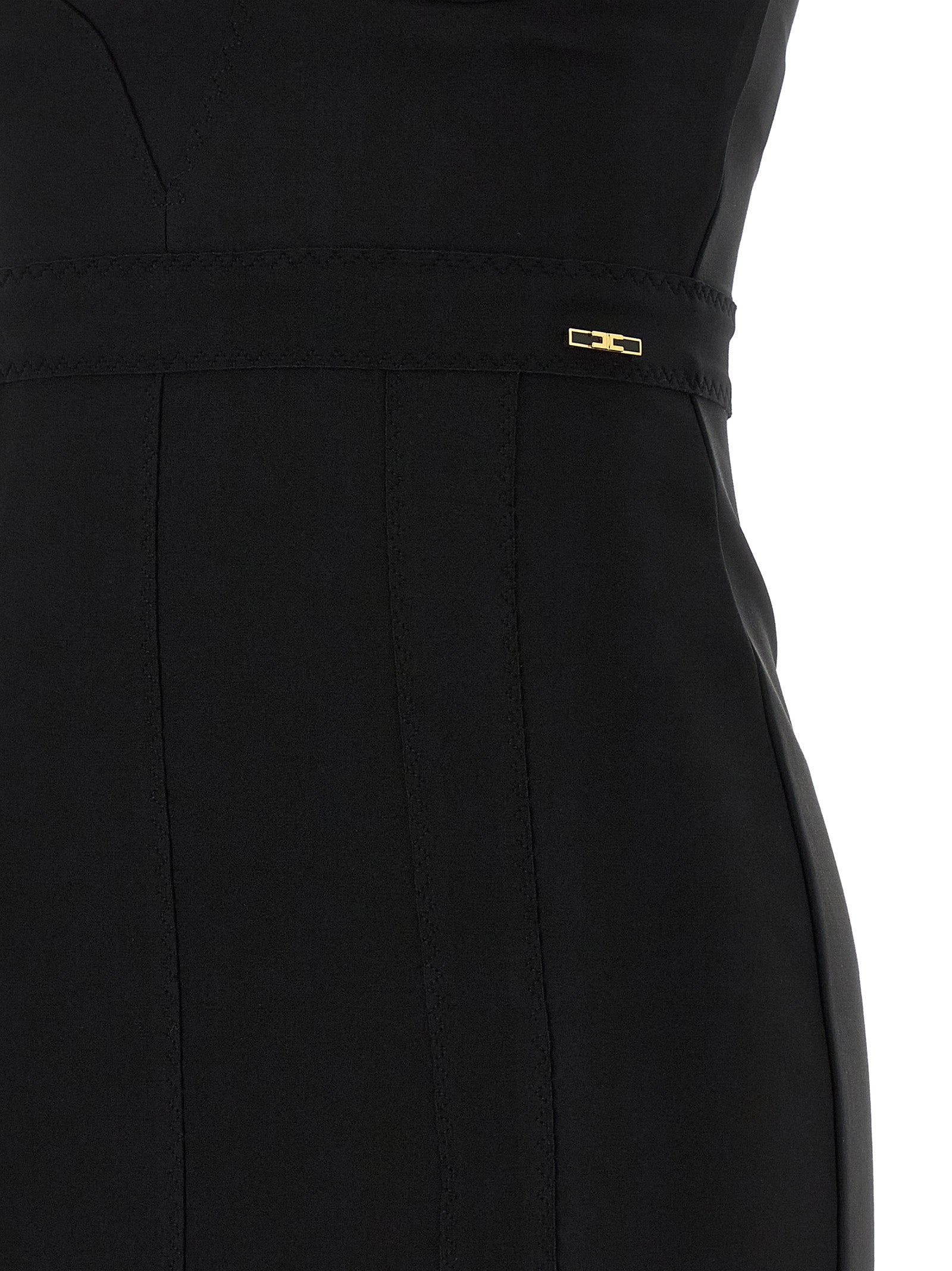 Dress by Elisabetta Franchi for women in stretch polyamide black & gold showcases a striking silhouette, elegantly detailed with a , refined , and a striking midi for a striking finish.