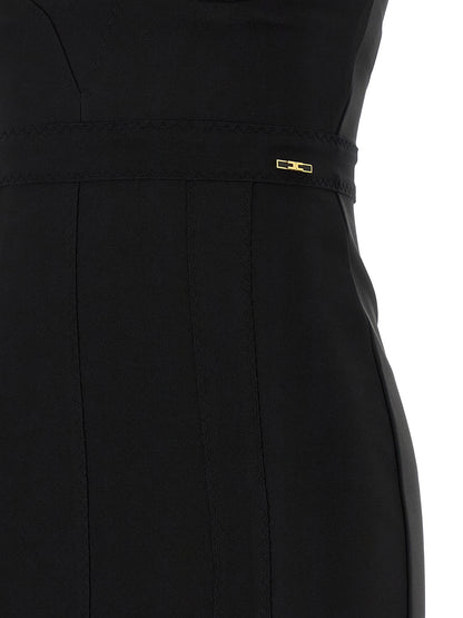 Dress by Elisabetta Franchi for women in stretch polyamide black & gold showcases a striking silhouette, elegantly detailed with a , refined , and a striking midi for a striking finish.