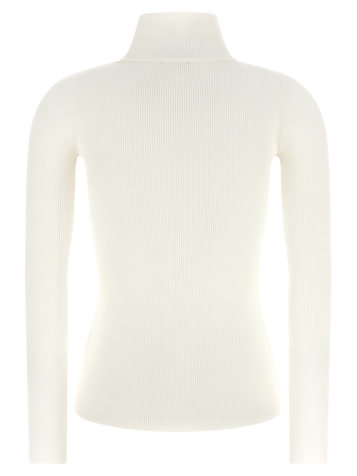 Cardigan by Elisabetta Franchi for women in lyocell polyamide & silk gold, white & patterned showcases a luxurious silhouette, meticulously detailed with a sophisticated turtle high-neck neckline and for a refined finish.