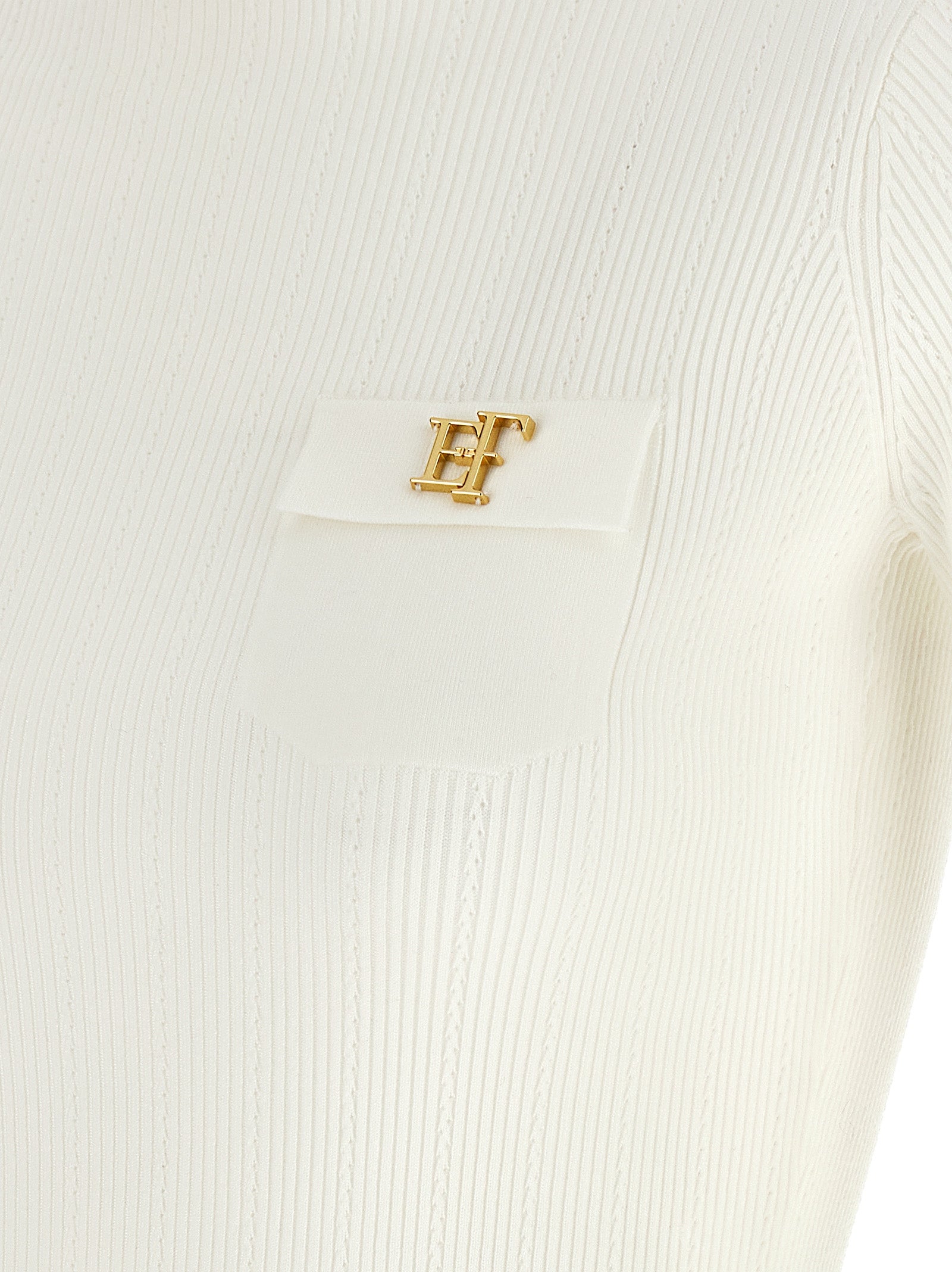Cardigan by Elisabetta Franchi for women in lyocell polyamide & silk gold, white & patterned features an impeccable silhouette, showcasing a sophisticated and detail for a truly impeccable finish.
