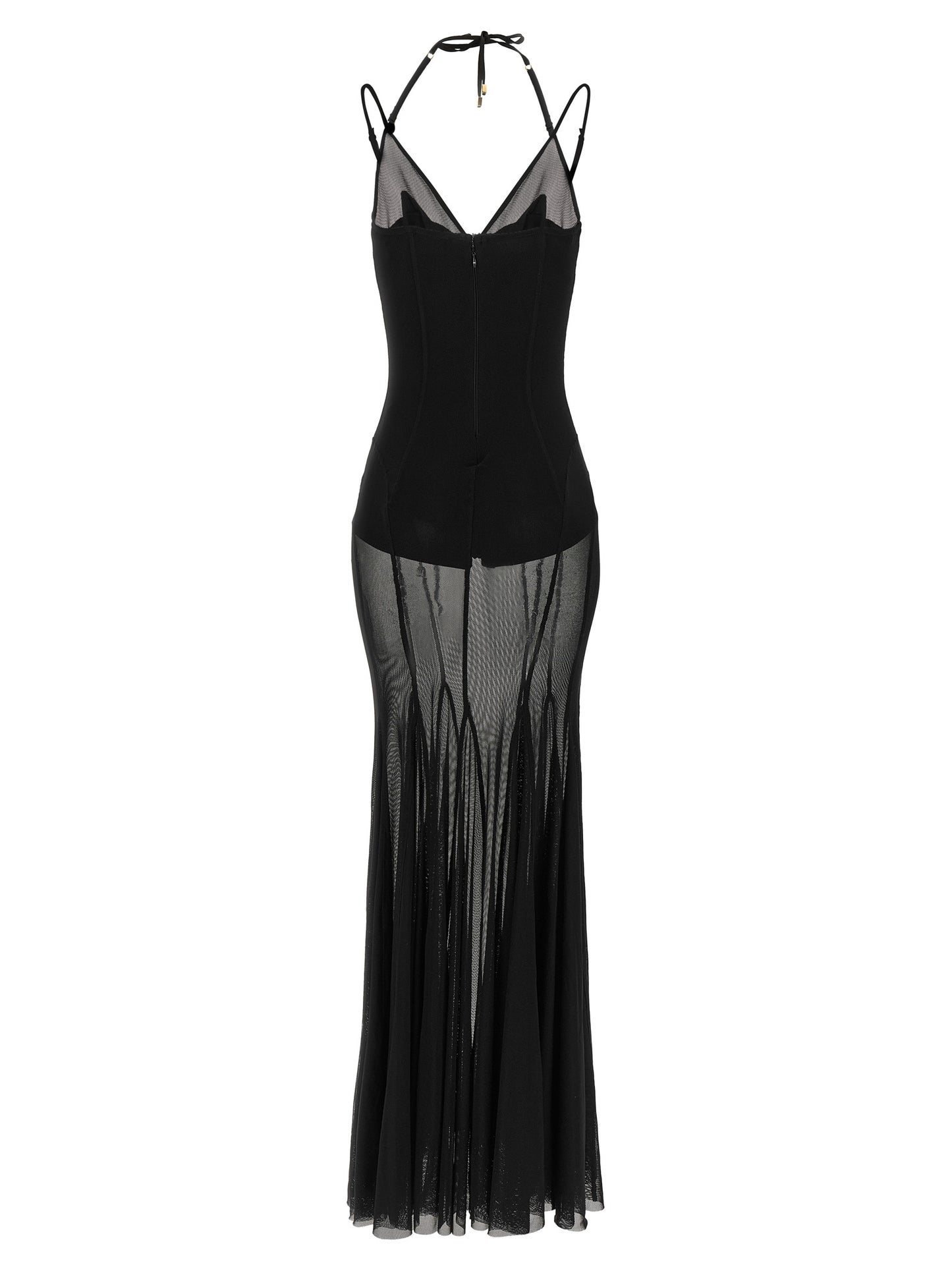 Dress by Elisabetta Franchi for women in polyamide satin black, gold & red showcases a striking silhouette, elegantly detailed with a , refined , and a striking long for a striking finish.