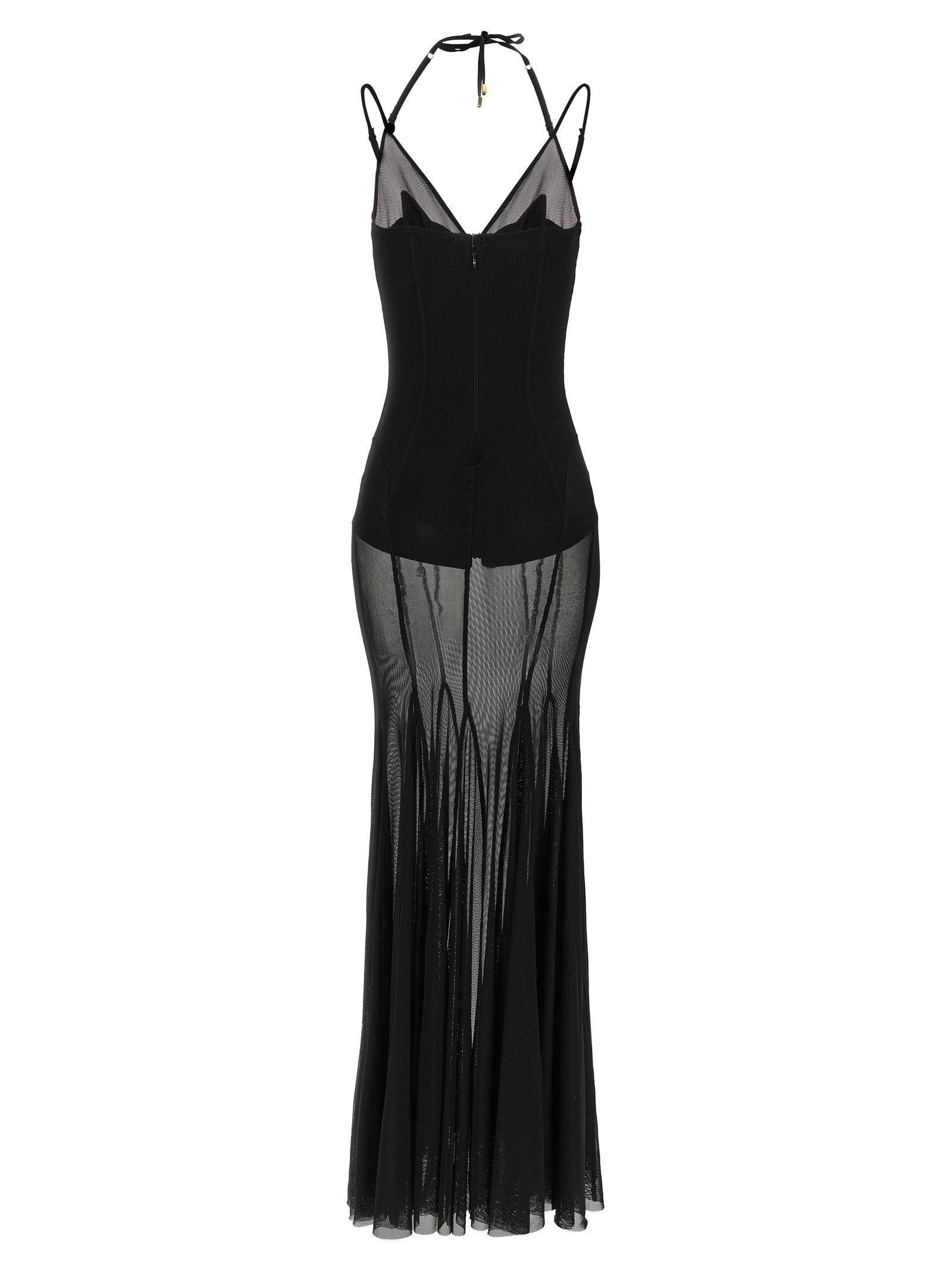 Dress by Elisabetta Franchi for women in polyamide satin black, gold & red showcases a striking silhouette, elegantly detailed with a , refined , and a striking long for a striking finish.