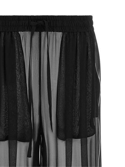 Dolce & Gabbana Women's Wide Silk Chiffon Casual Pants - Black White
