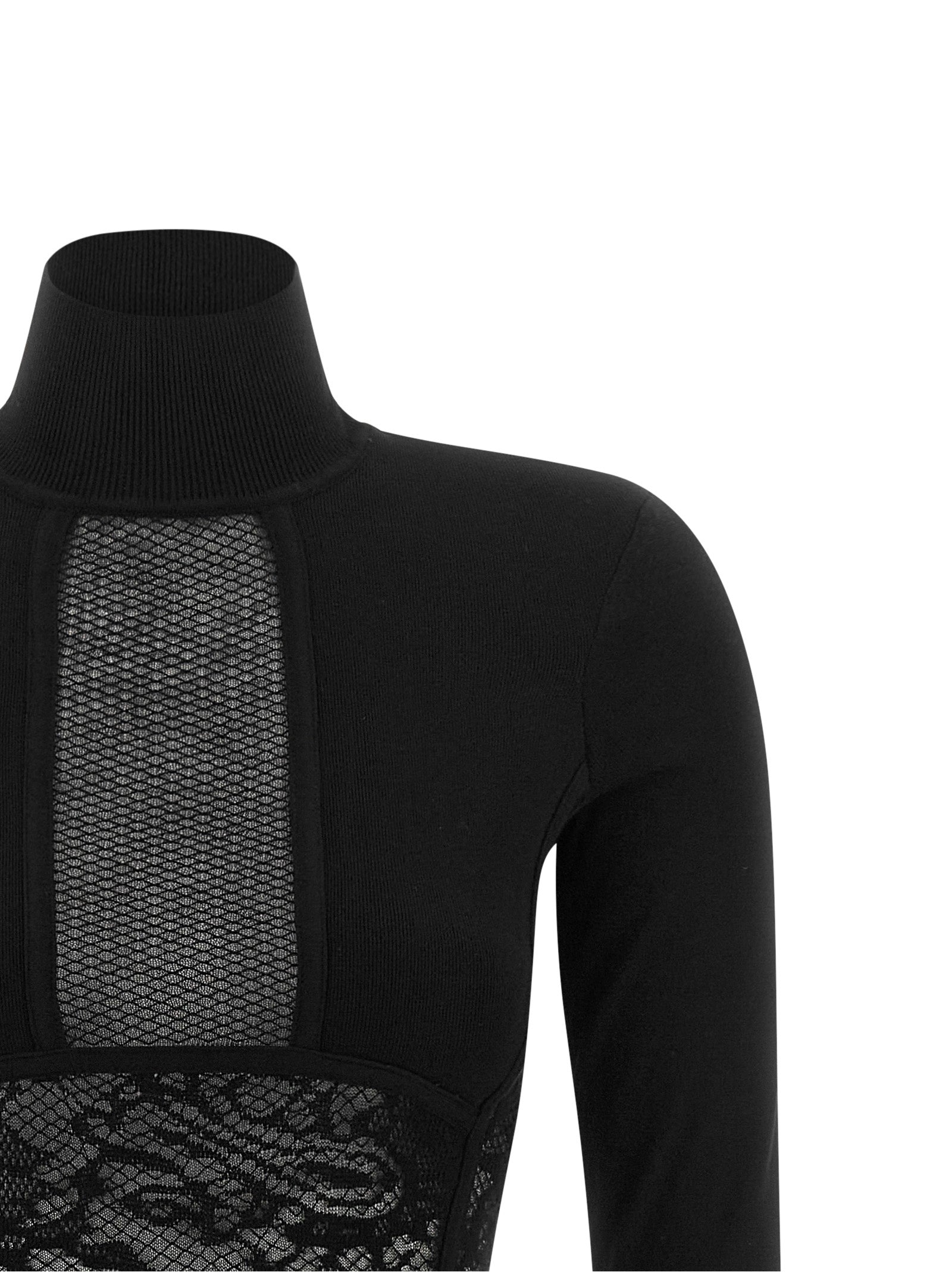 Dress by Elisabetta Franchi for women in poly cotton viscose mesh black & floral features an magnificent silhouette, artfully detailed with a magnificent mock neckline and that flows into an magnificent midi.