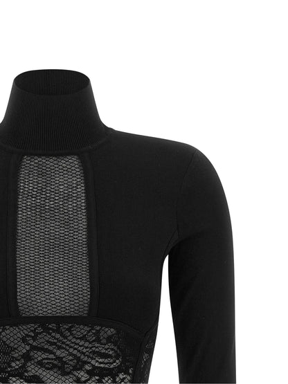 Dress by Elisabetta Franchi for women in poly cotton viscose mesh black & floral features an magnificent silhouette, artfully detailed with a magnificent mock neckline and that flows into an magnificent midi.