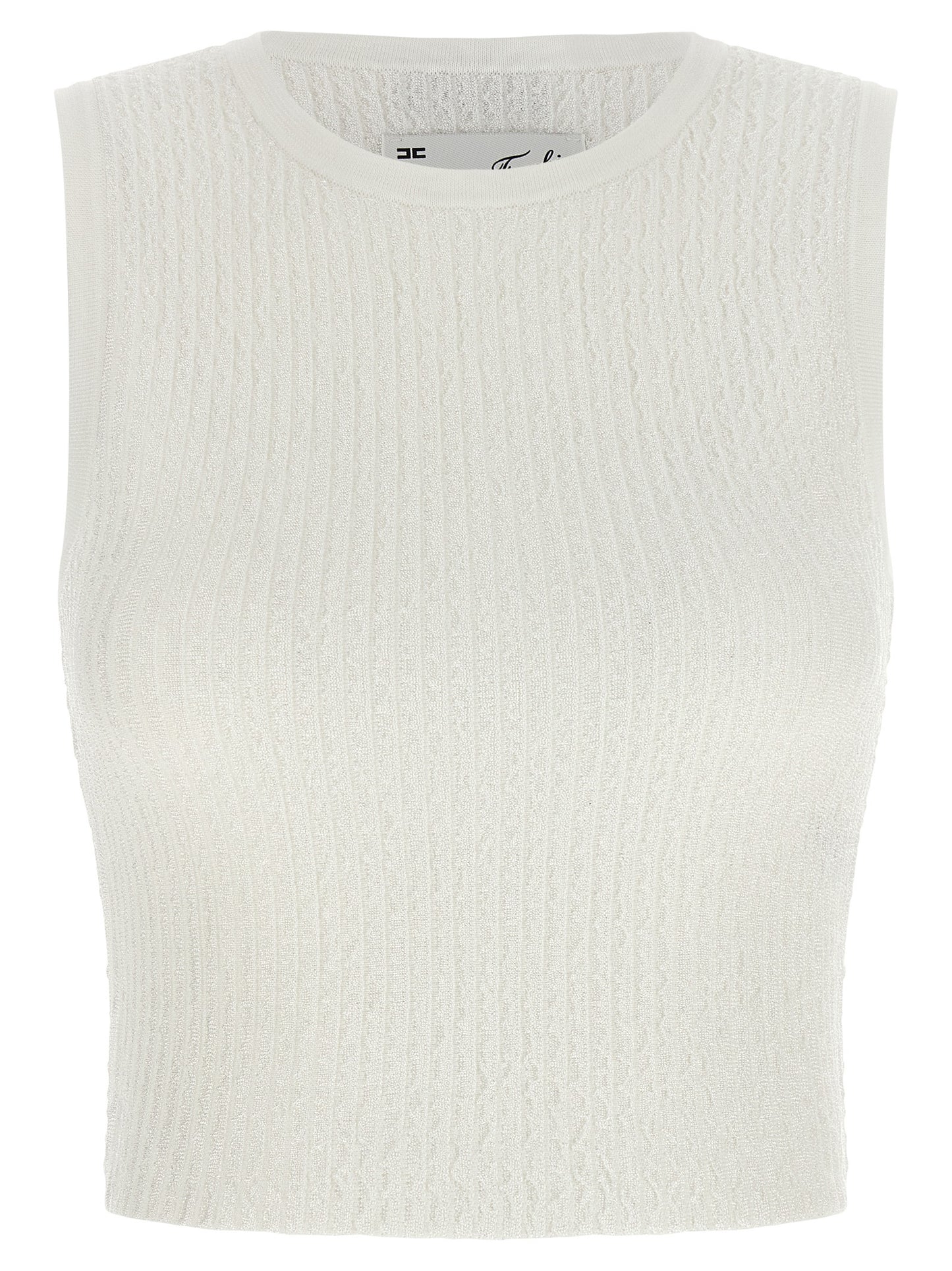 T-Shirt by Elisabetta Franchi for women in polyamide polyester viscose white features a plush silhouette, showcasing a sophisticated crew neckline and sleeveless for a truly plush finish.