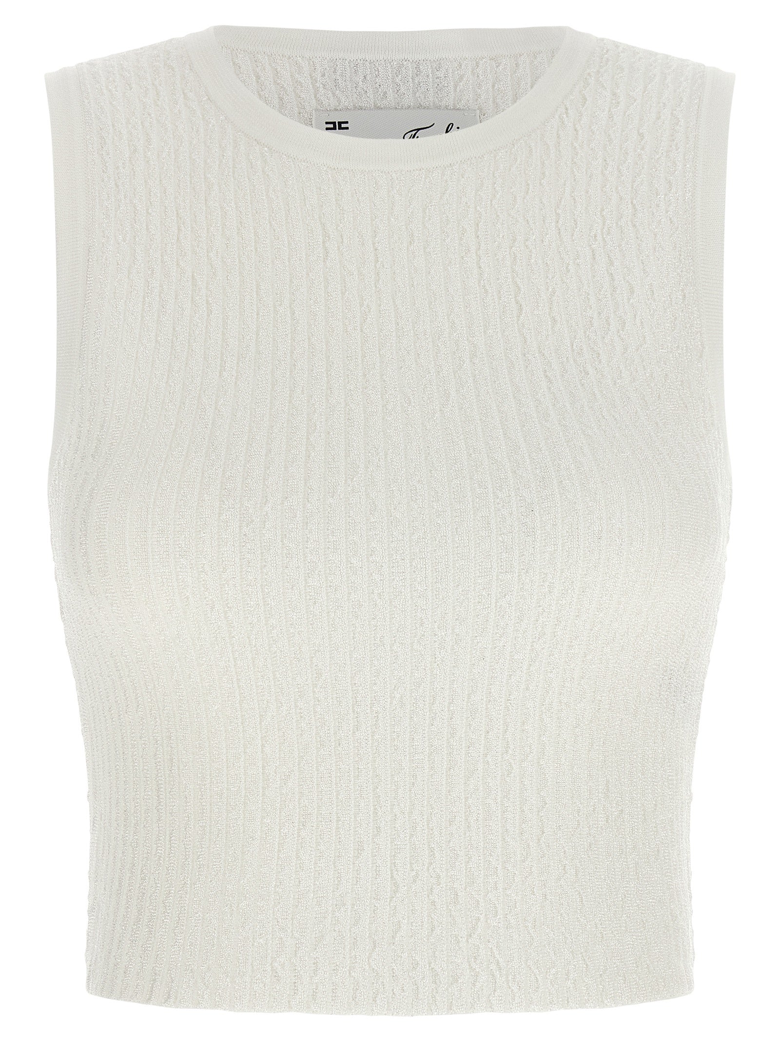 T-Shirt by Elisabetta Franchi for women in polyamide polyester viscose white features a plush silhouette, showcasing a sophisticated crew neckline and sleeveless for a truly plush finish.
