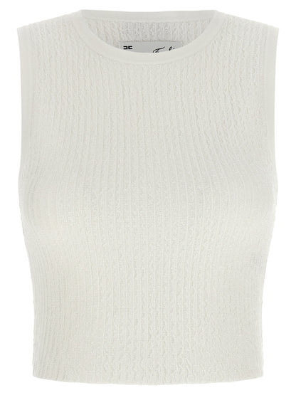 T-Shirt by Elisabetta Franchi for women in polyamide polyester viscose white features a plush silhouette, showcasing a sophisticated crew neckline and sleeveless for a truly plush finish.
