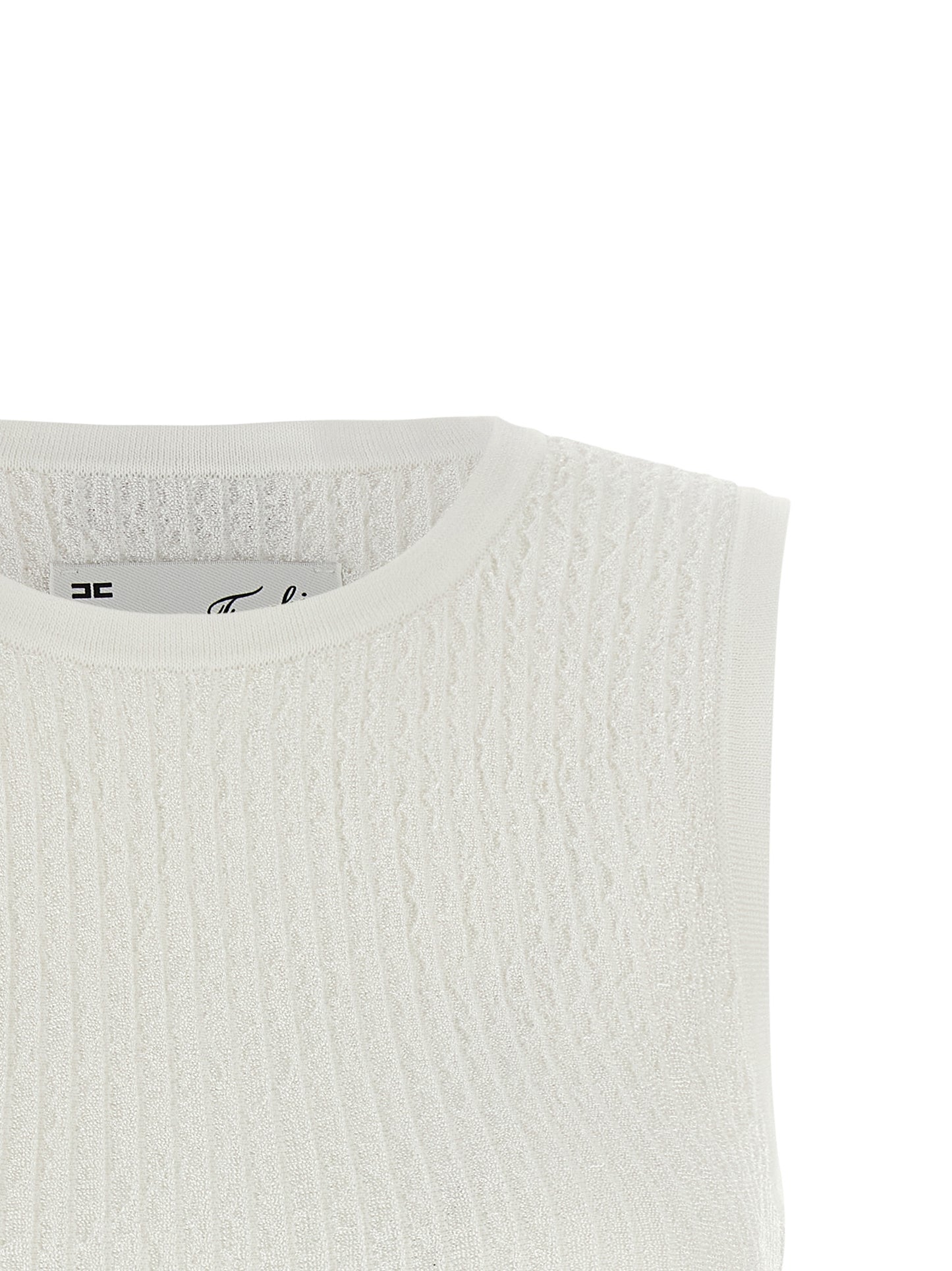 T-Shirt by Elisabetta Franchi for women in polyamide polyester viscose white showcases a chic silhouette, artfully detailed with a chic crew neckline and for a chic finish.