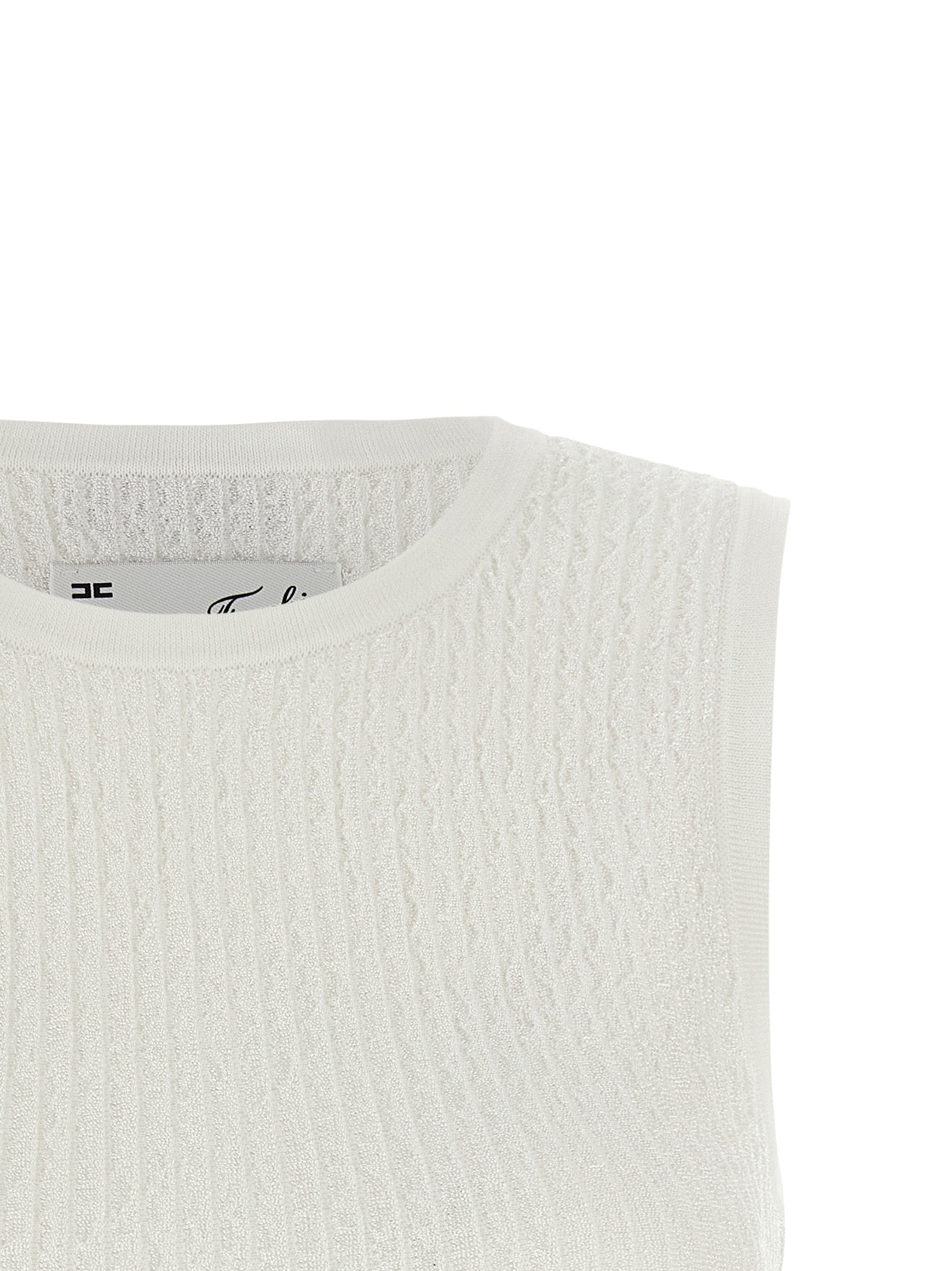 T-Shirt by Elisabetta Franchi for women in polyamide polyester viscose white showcases a chic silhouette, artfully detailed with a chic crew neckline and for a chic finish.