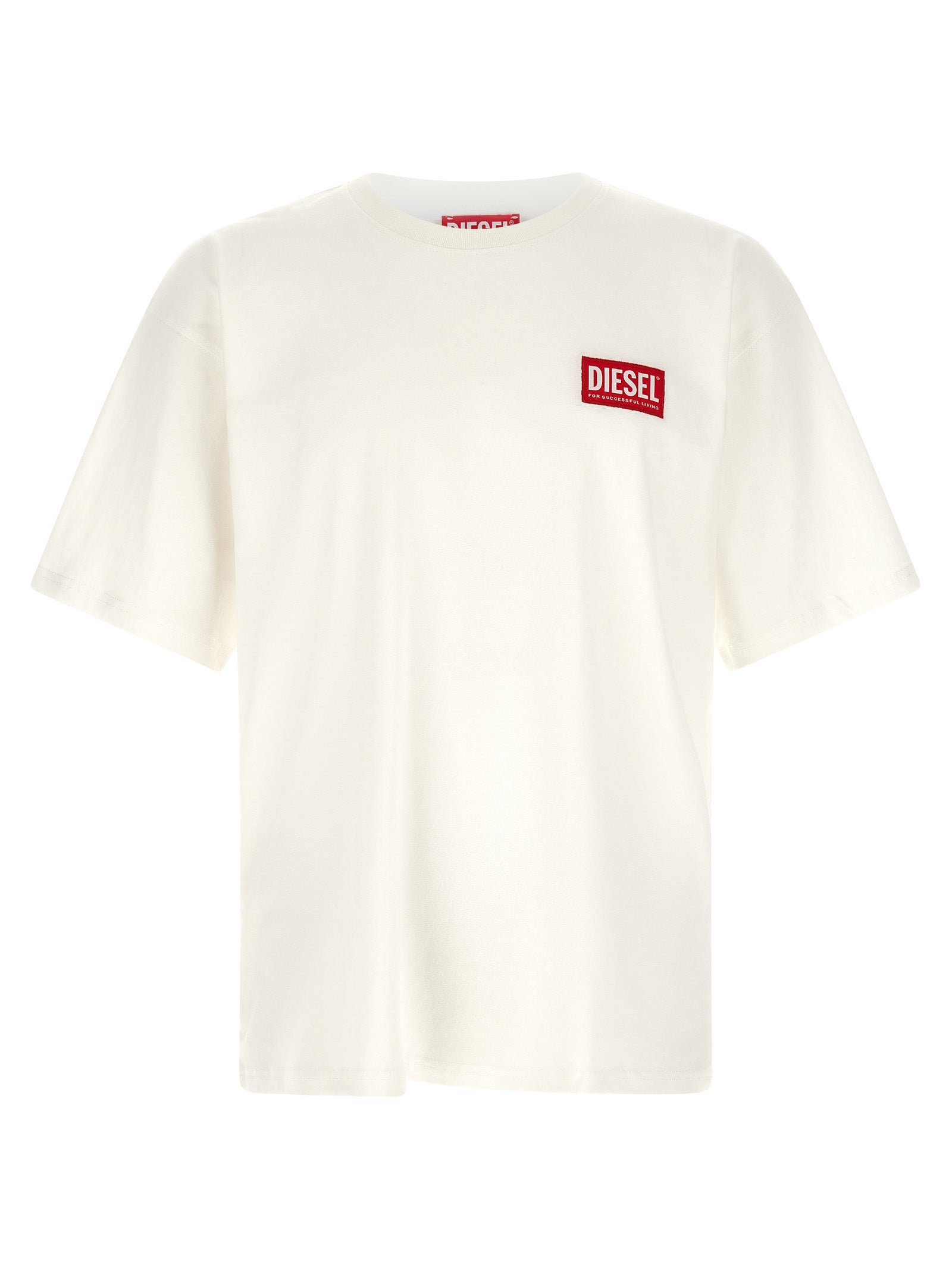 Activewear T-Shirt by Diesel for men in organic cotton cream, red, white & jacquard presents a kinetic silhouette, showcasing the kinetic and alongside functional for a premium, athletic look.