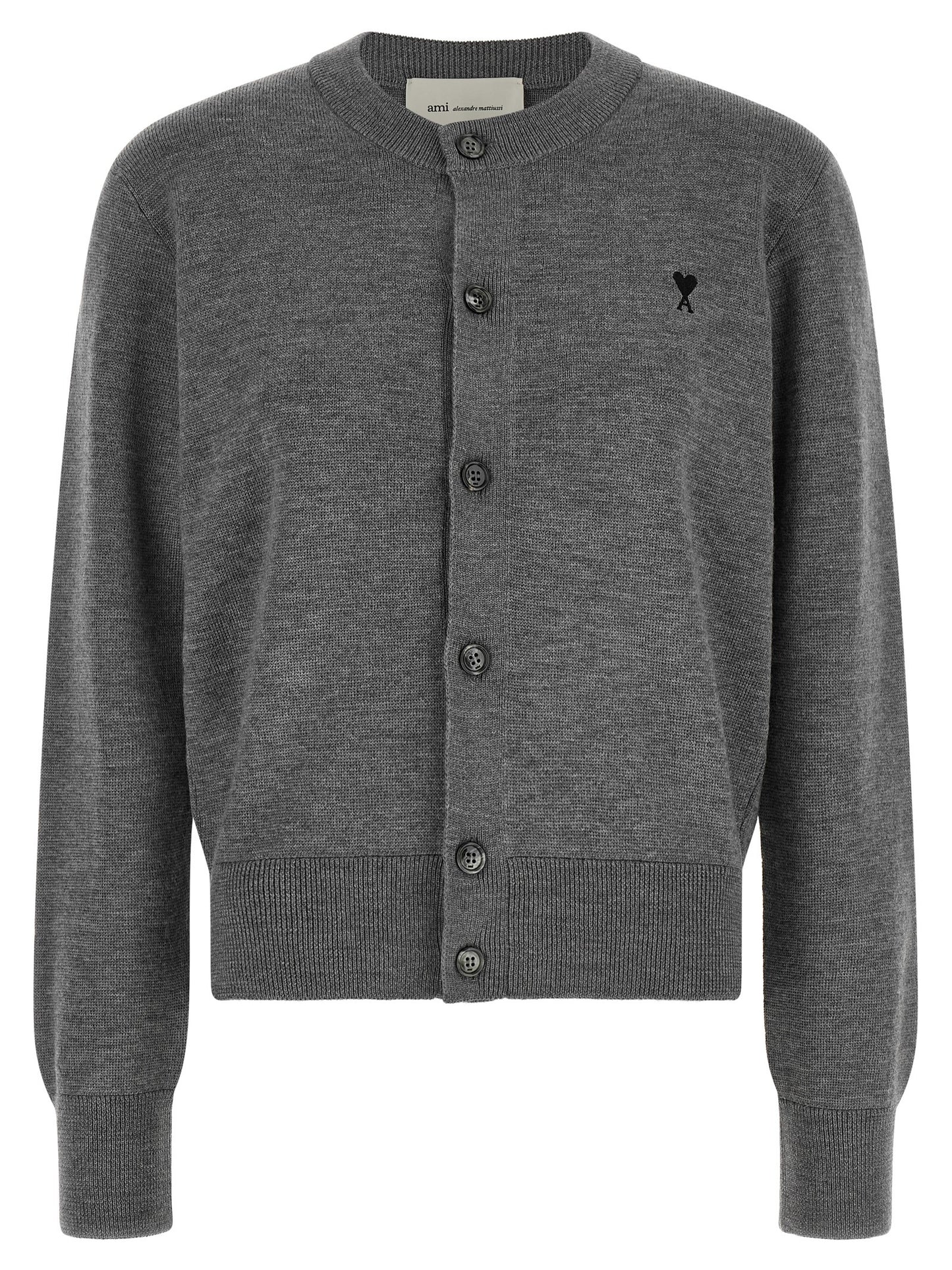Cardigan by Ami Paris for women in wool black, gray & patterned features an impeccable silhouette, showcasing a sophisticated crew neckline and detail for a truly impeccable finish.