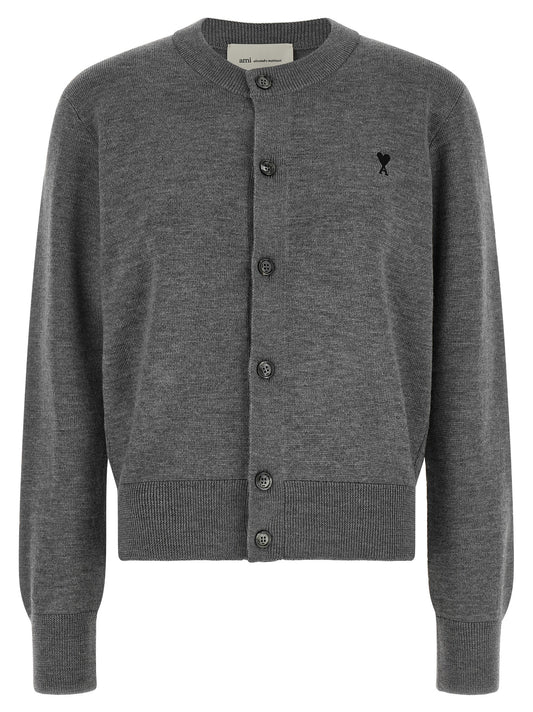 Cardigan by Ami Paris for women in wool black, gray & patterned features an impeccable silhouette, showcasing a sophisticated crew neckline and detail for a truly impeccable finish.