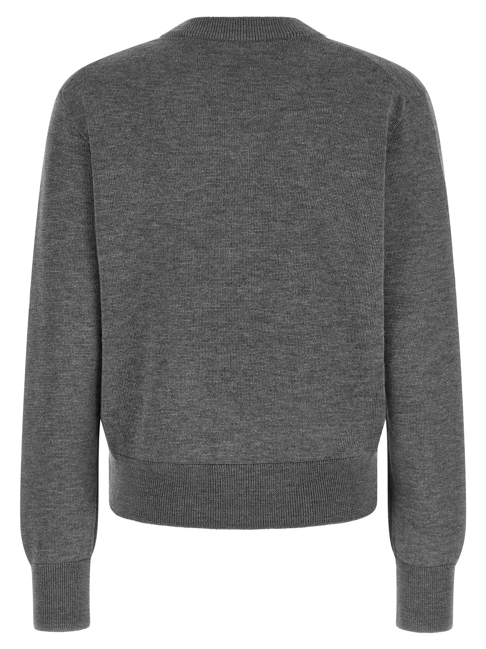 Cardigan by Ami Paris for women in wool black, gray & patterned features a nuanced silhouette with a refined crew neckline and nuanced detailing for a sophisticated look.