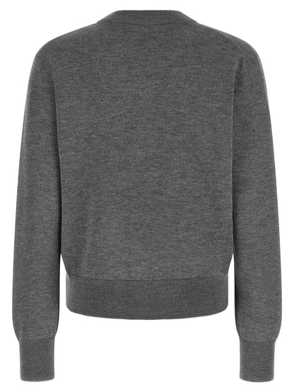 Cardigan by Ami Paris for women in wool black, gray & patterned features a nuanced silhouette with a refined crew neckline and nuanced detailing for a sophisticated look.
