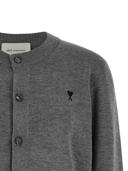 Cardigan by Ami Paris for women in wool black, gray & patterned features an impeccable silhouette, showcasing a sophisticated crew neckline and detail for a truly impeccable finish.