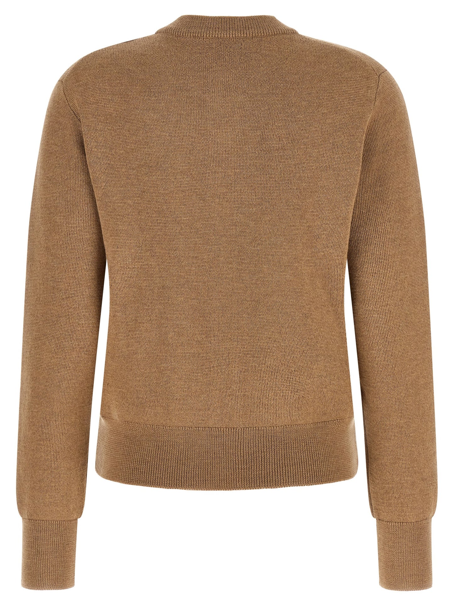 Cardigan by Ami Paris for women in wool beige, camel & horn presents a textural silhouette, artfully finished with a textural crew neckline and for a sophisticated, textural look.