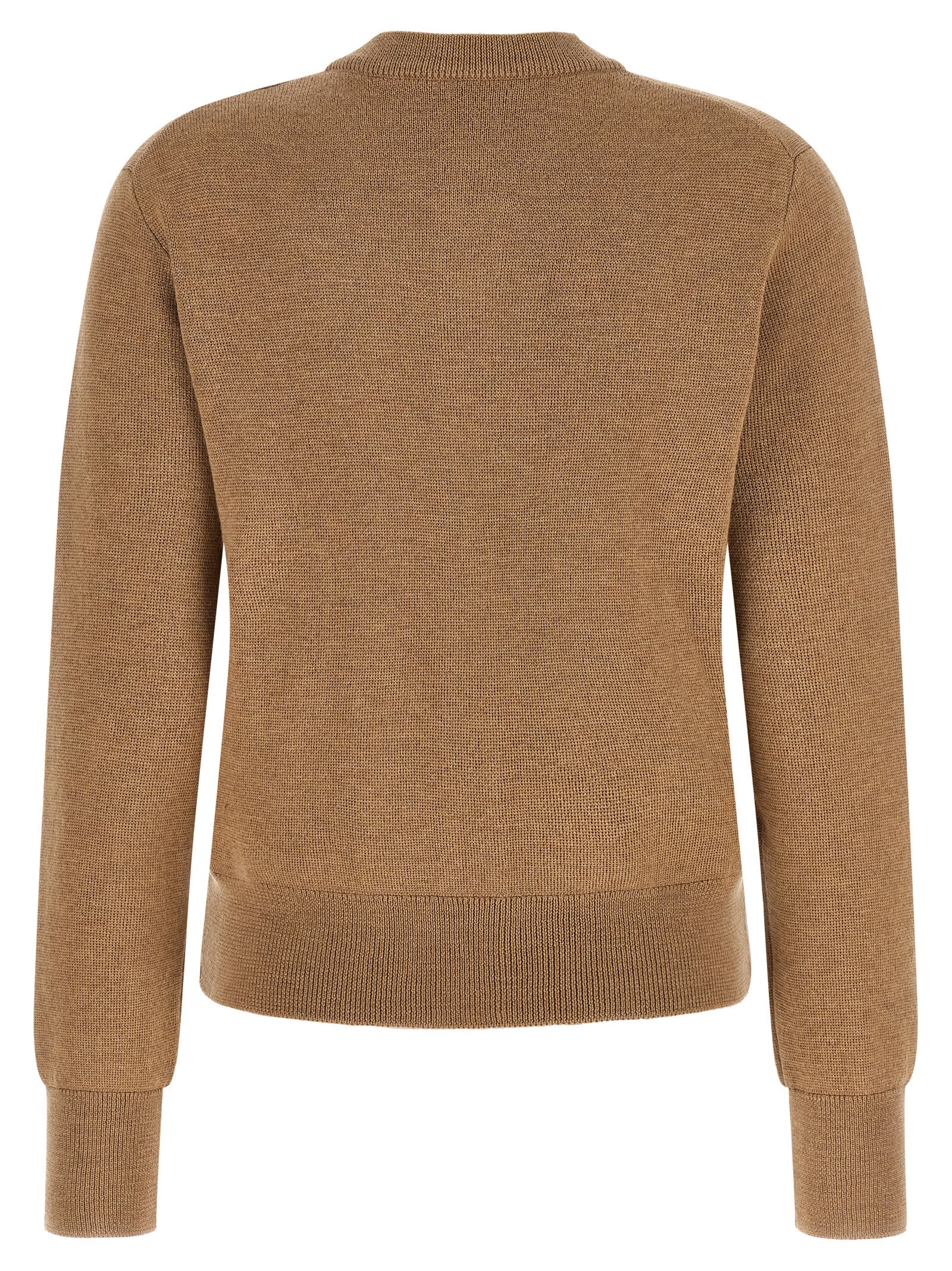 Cardigan by Ami Paris for women in wool beige, camel & horn presents a textural silhouette, artfully finished with a textural crew neckline and for a sophisticated, textural look.