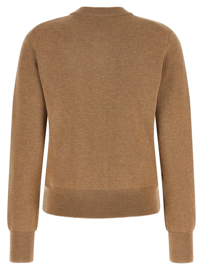 Cardigan by Ami Paris for women in wool beige, camel & horn presents a textural silhouette, artfully finished with a textural crew neckline and for a sophisticated, textural look.