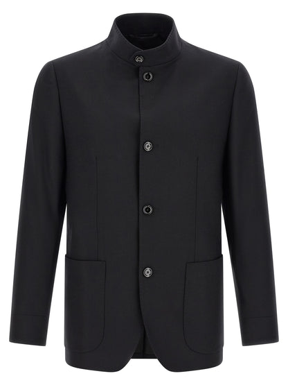 Overcoat by Lardini for men in cashmere black features an voluminous silhouette, showcasing distinct pockets and a voluminous split neckline for a truly voluminous aesthetic.