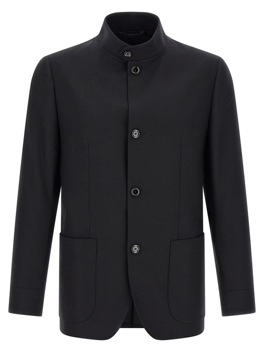 Overcoat by Lardini for men in cashmere black features an voluminous silhouette, showcasing distinct pockets and a voluminous split neckline for a truly voluminous aesthetic.