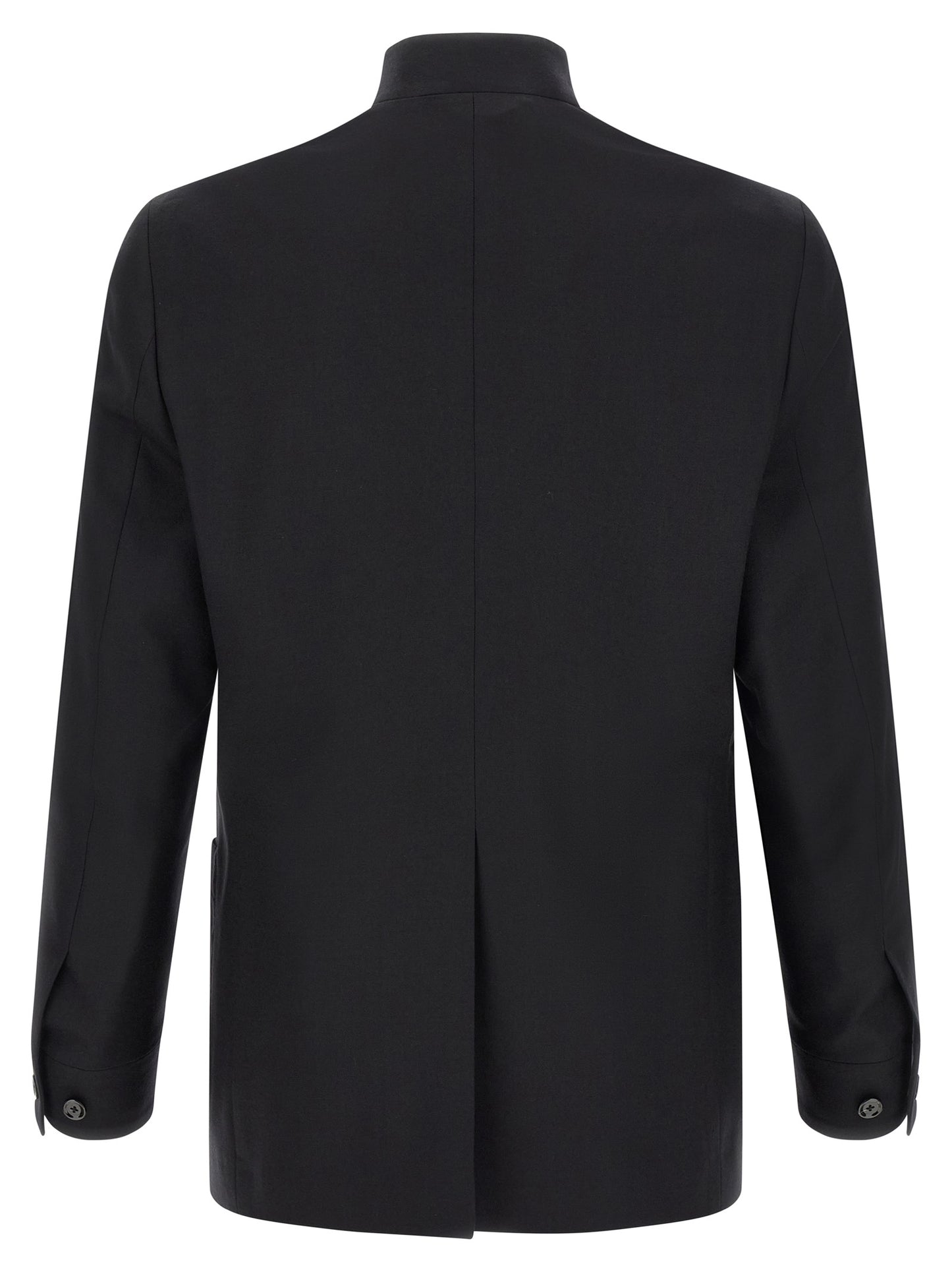 Overcoat by Lardini for men in cashmere black showcases a enveloping silhouette, detailed with distinctive pockets and a enveloping split neckline.