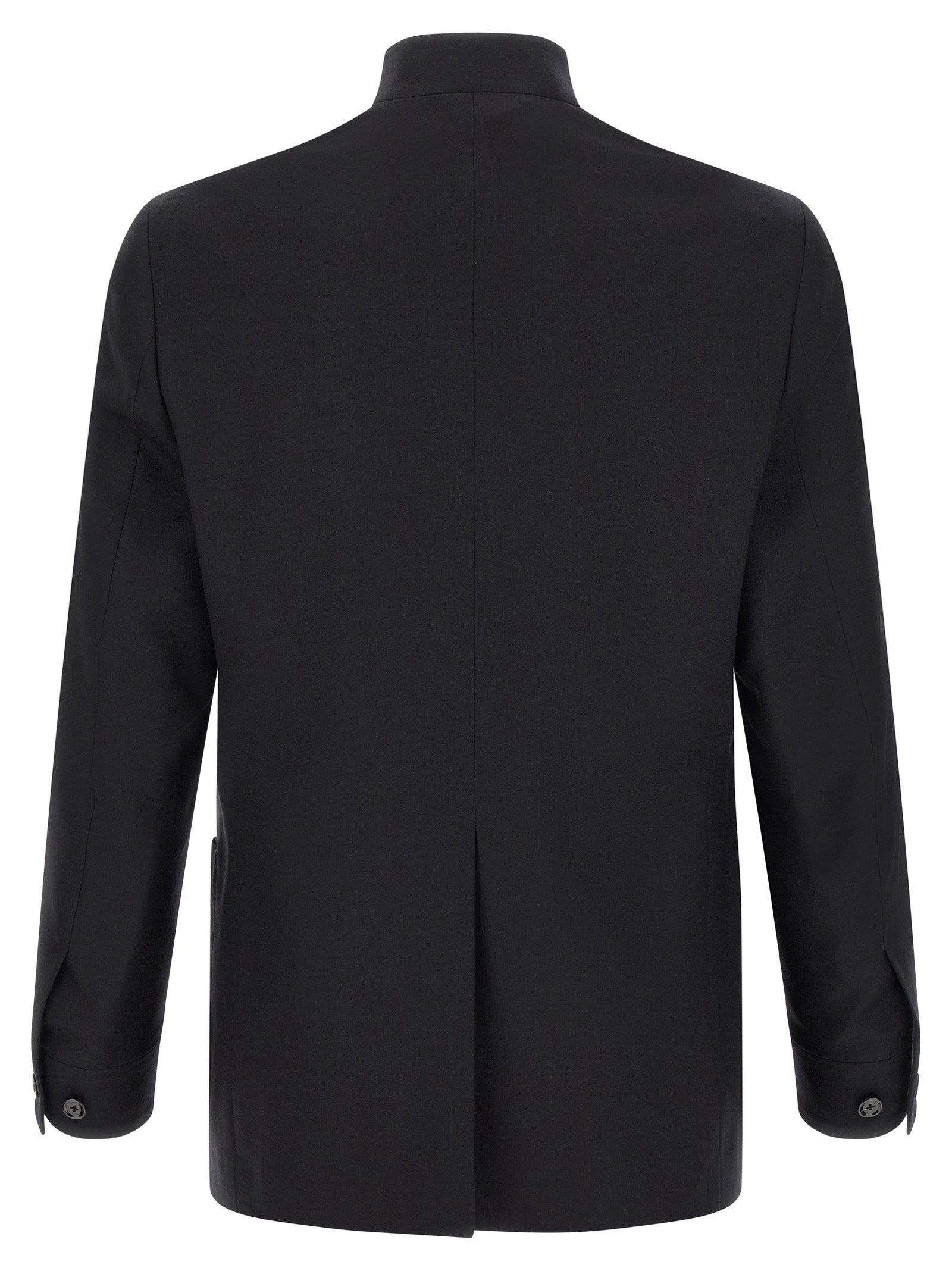 Overcoat by Lardini for men in cashmere black showcases a enveloping silhouette, detailed with distinctive pockets and a enveloping split neckline.