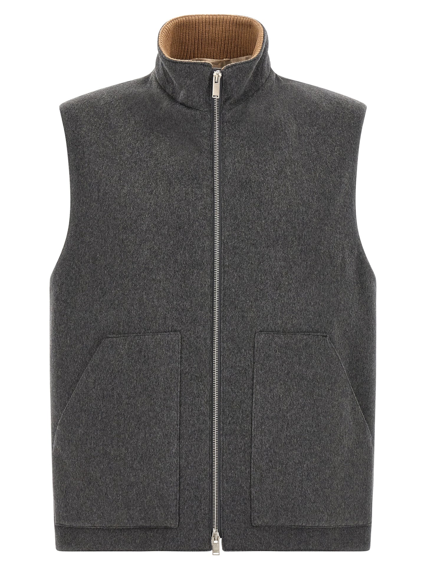 Vest by Lardini for men in cashmere virgin wool gray features an on trend silhouette, showcasing a sophisticated high-neck neckline and premium pockets for a truly on trend finish.