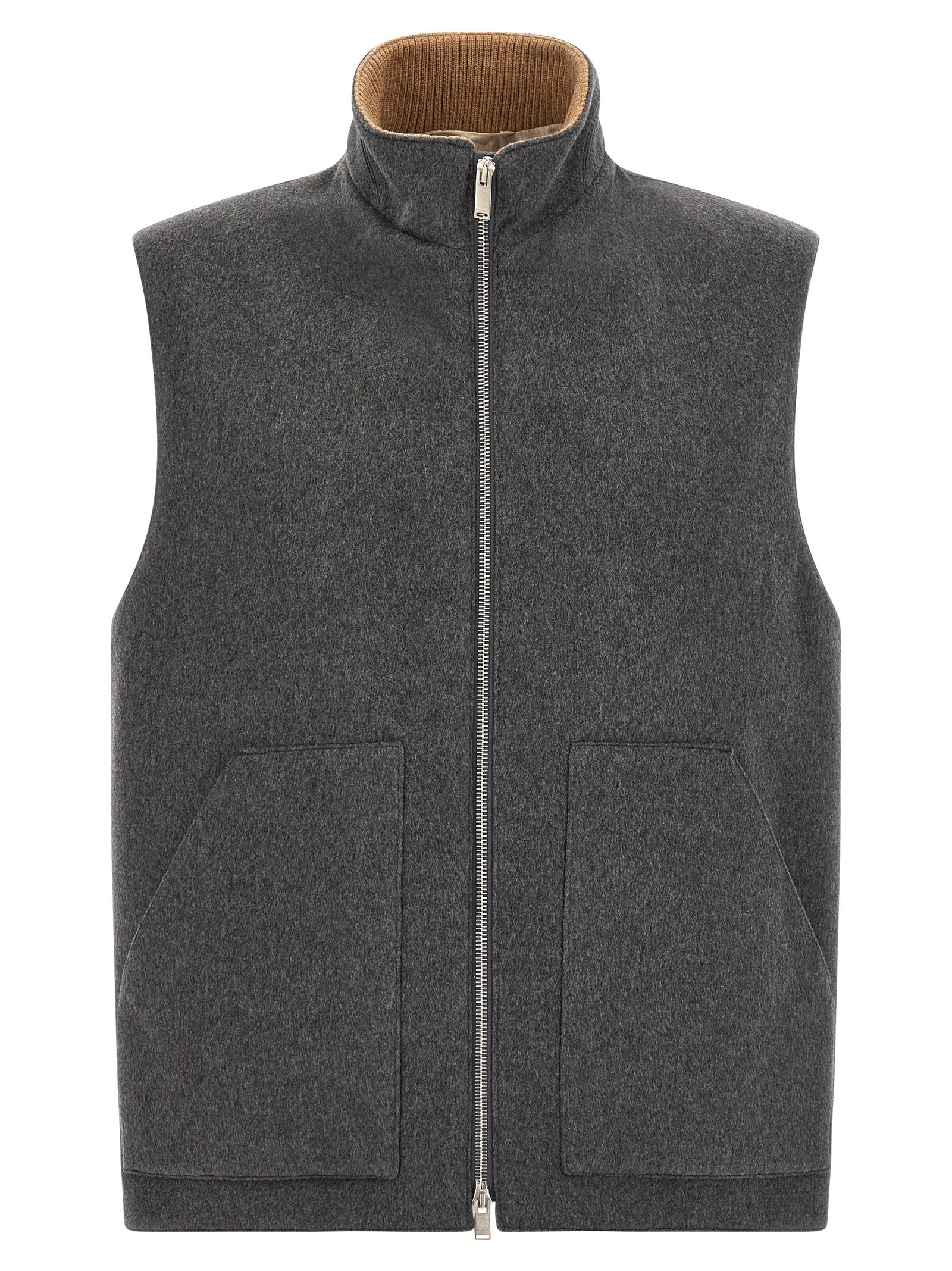 Vest by Lardini for men in cashmere virgin wool gray features an on trend silhouette, showcasing a sophisticated high-neck neckline and premium pockets for a truly on trend finish.