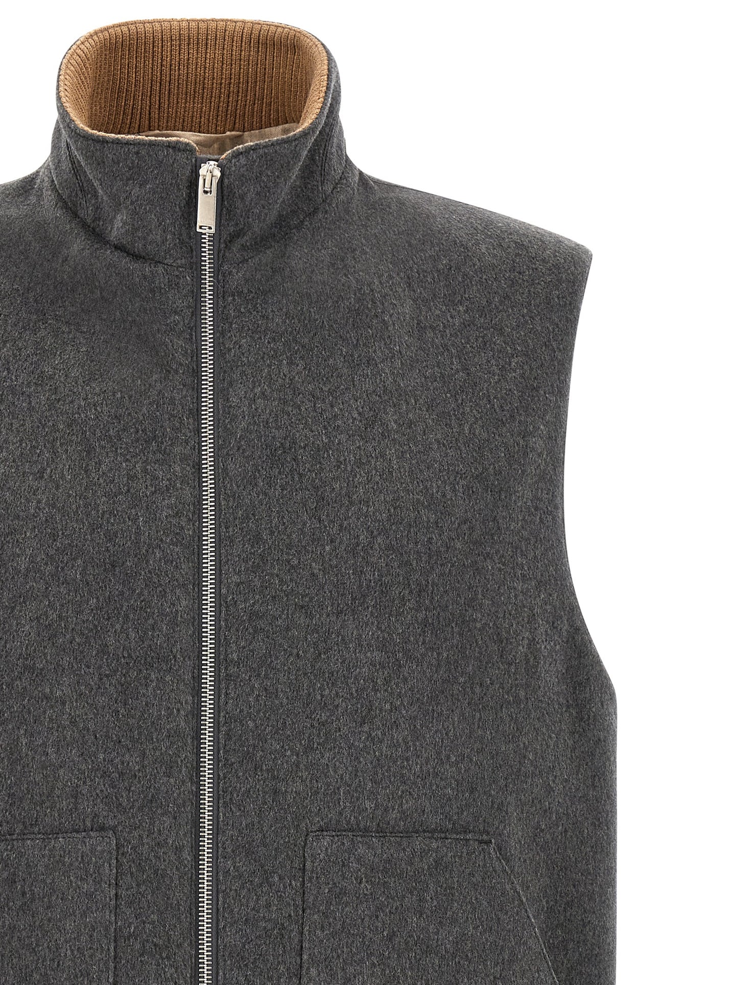 Vest by Lardini for men in cashmere virgin wool gray features a chic silhouette, expertly detailed with a refined high-neck neckline and premium pockets for a truly chic look.