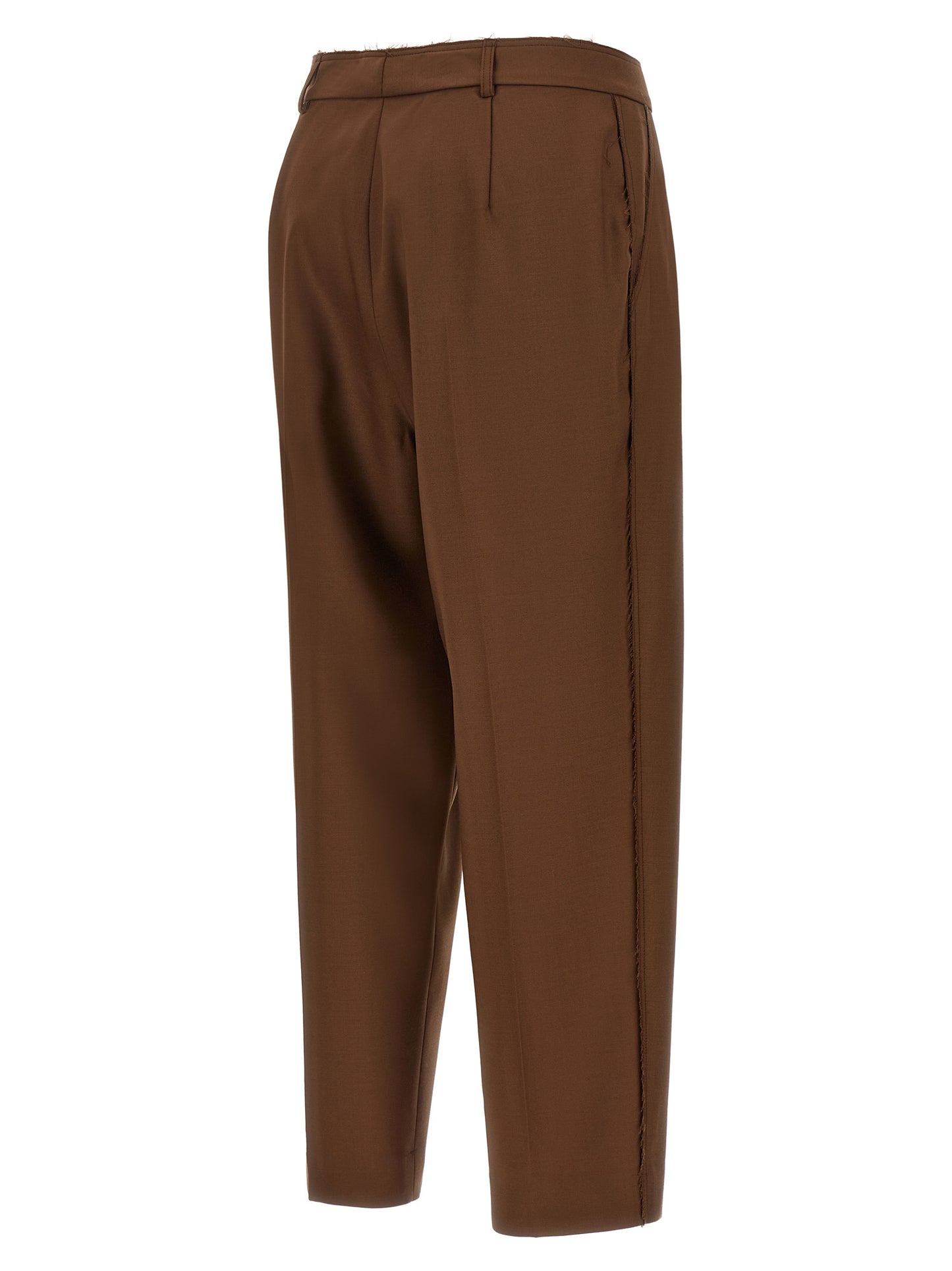Casual Pants by Gianluca Capannolo for women in wool beige presents a tailored silhouette, showcasing a tailored tapered-leg and long cut with a refined high rise for a truly tailored aesthetic.
