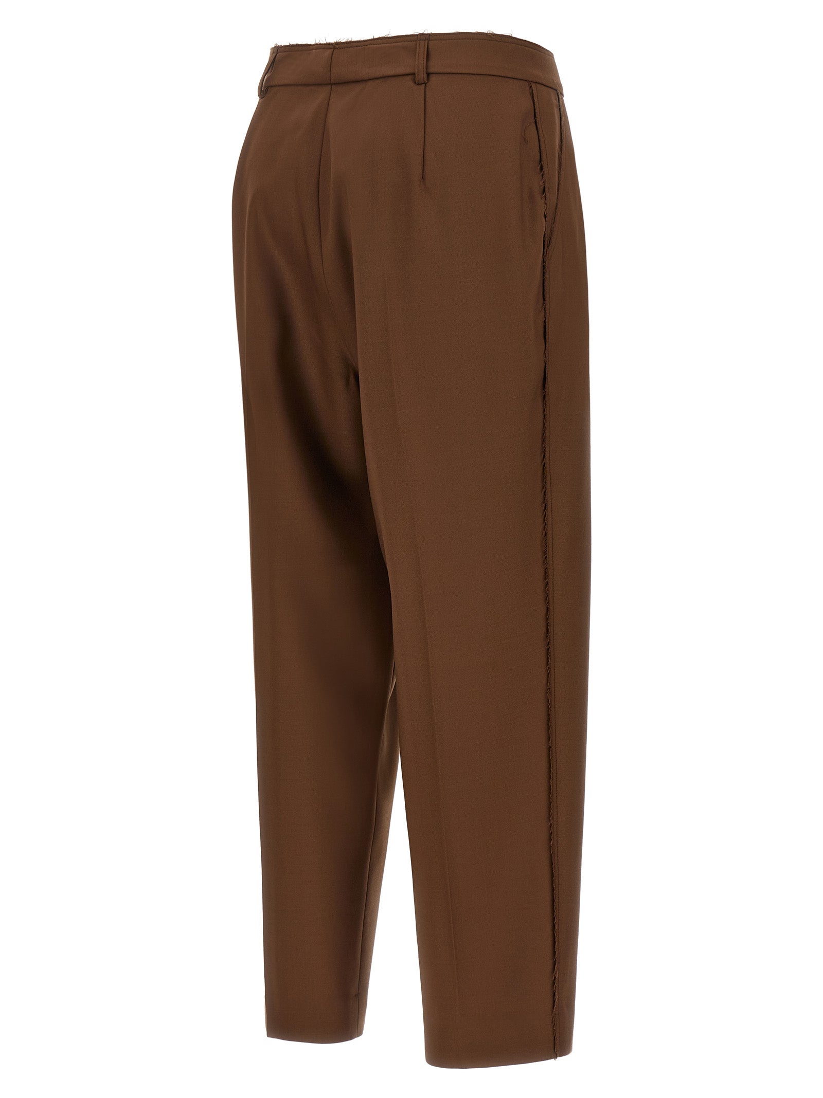Casual Pants by Gianluca Capannolo for women in wool beige presents a tailored silhouette, showcasing a tailored tapered-leg and long cut with a refined high rise for a truly tailored aesthetic.