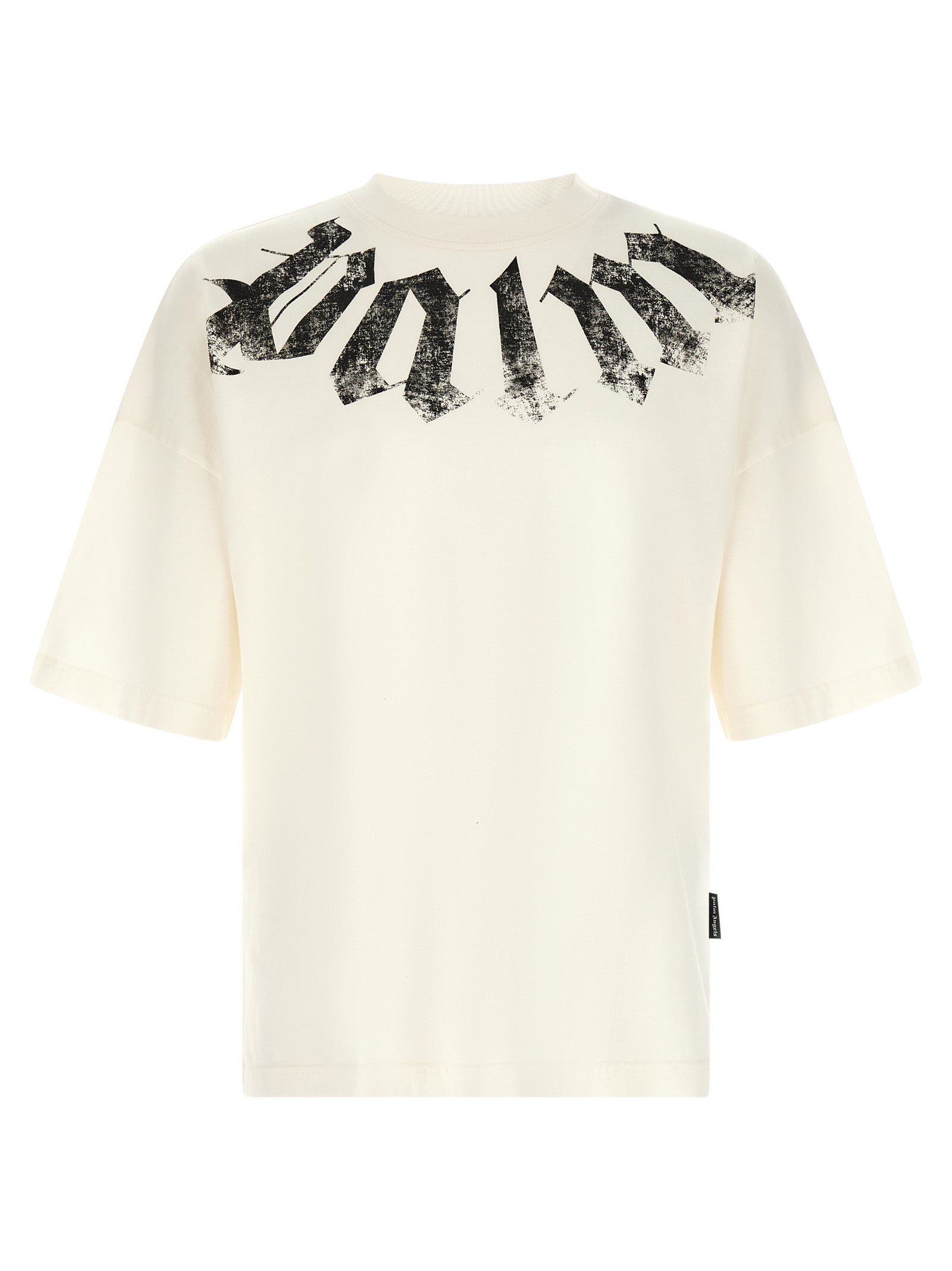 T-Shirt by Palm Angels for men in cotton cream & multicolor features an edgy silhouette, meticulously detailed with a sophisticated and crew neckline for a truly edgy finish.