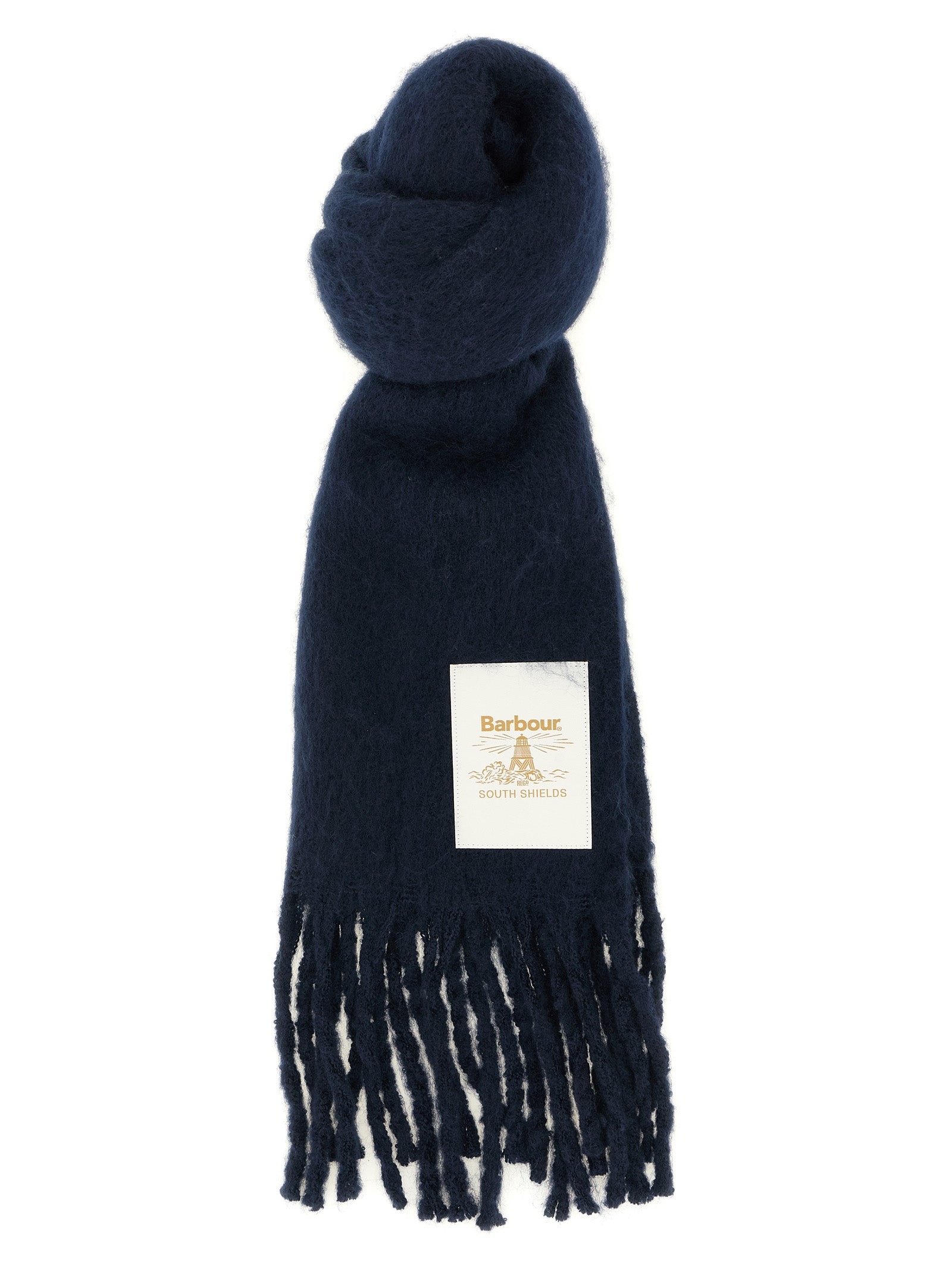 Scarf by Barbour for women in polyester navy & signature features a timeless silhouette, artfully capturing the essence of the timeless Polyester Scarf design for a sophisticated look.